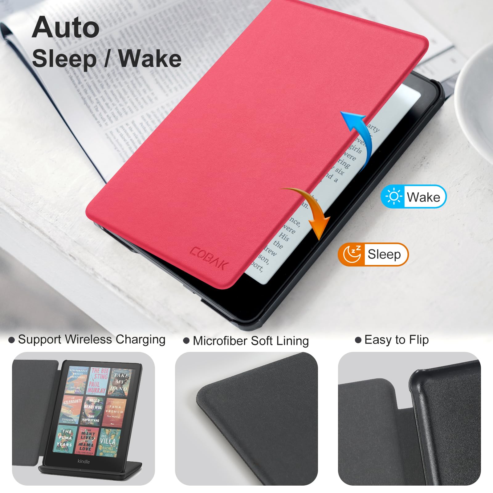 CoBak Magnetic Case for 7" Kindle Paperwhite 12th Gen 2024 and Kindle Colorsoft - Compatible with iPhone MagSafe, for Samsung/Belkin/Anker Wireless Charging Pads, Lightweight, Auto Sleep Wake