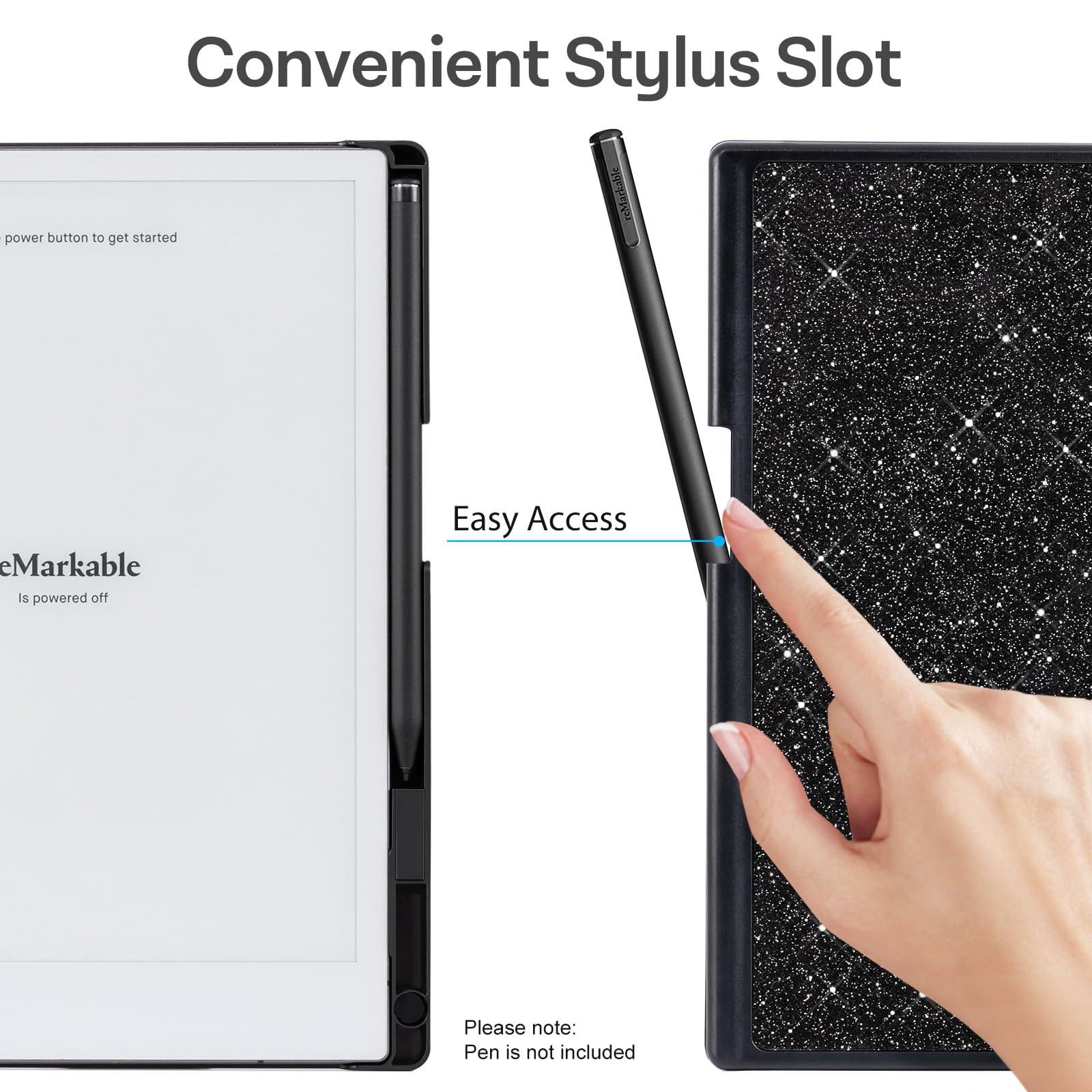 CoBak Case for Remarkable 2 Paper Tablet - Lightweight and Hard Back Shell Protective Book Folio Cover with Built-in Pen Holder - for 10.3" 2020 Released (Black Glitter)