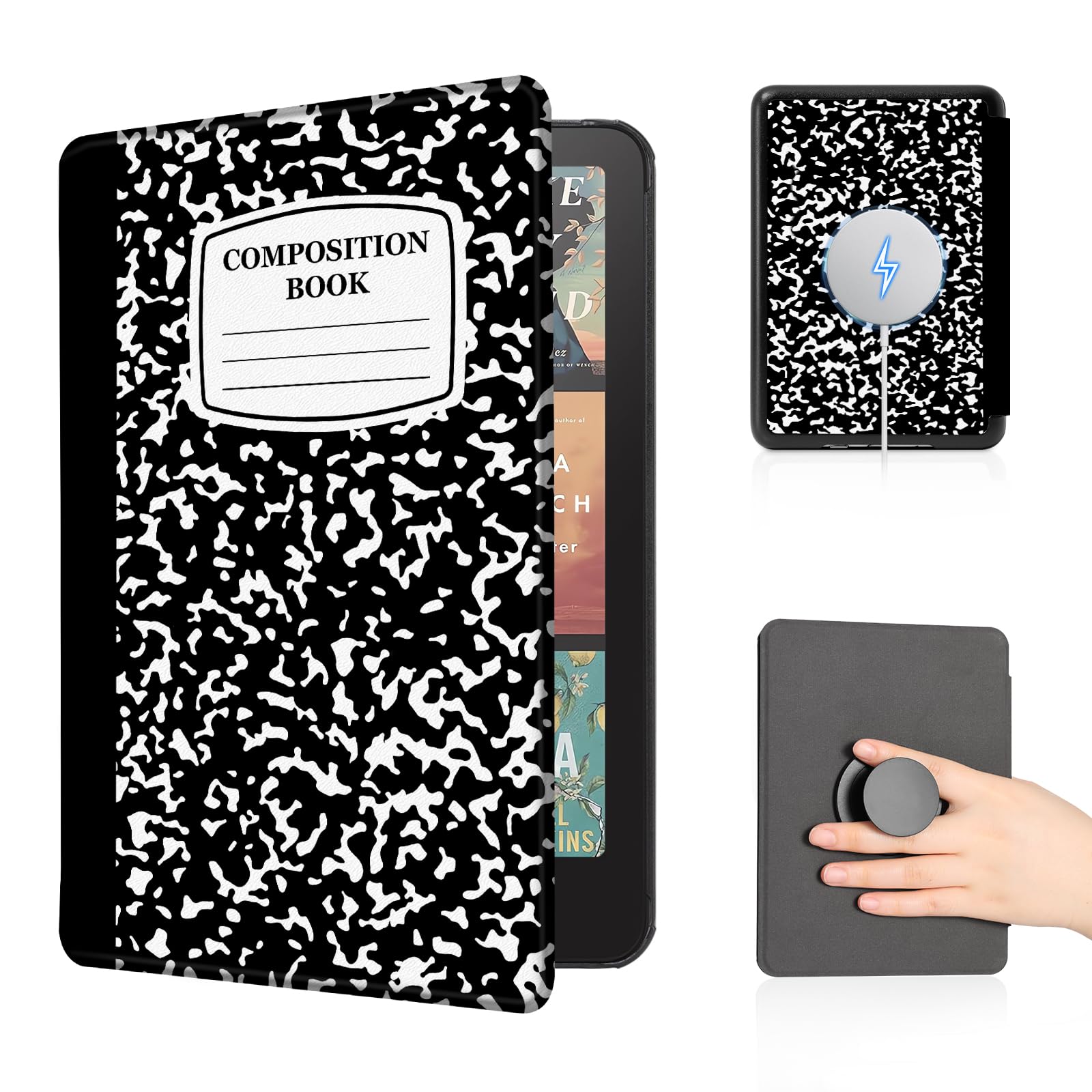 CoBak Case with Fold-Back Magnetic Cover for 7" Kindle Paperwhite 12th Gen 2024 and Kindle Colorsoft - for PopSockets Grip, Compatible with iPhone MagSafe and Anker Wireless Charging Pads, Auto Wake