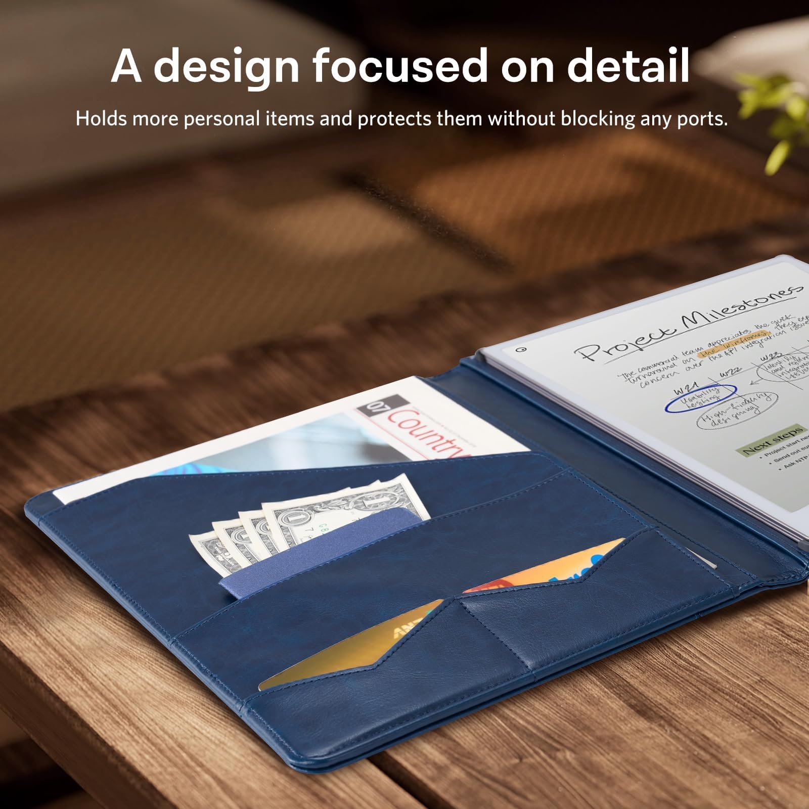 CoBak Premium PU Leather Case for Remarkable Paper Pro 11.8" (2024) – Slim Magnetic Back Cover with Auto Sleep/Wake, Folder Design, Magnetic Pen Holder Strap, Navy Blue