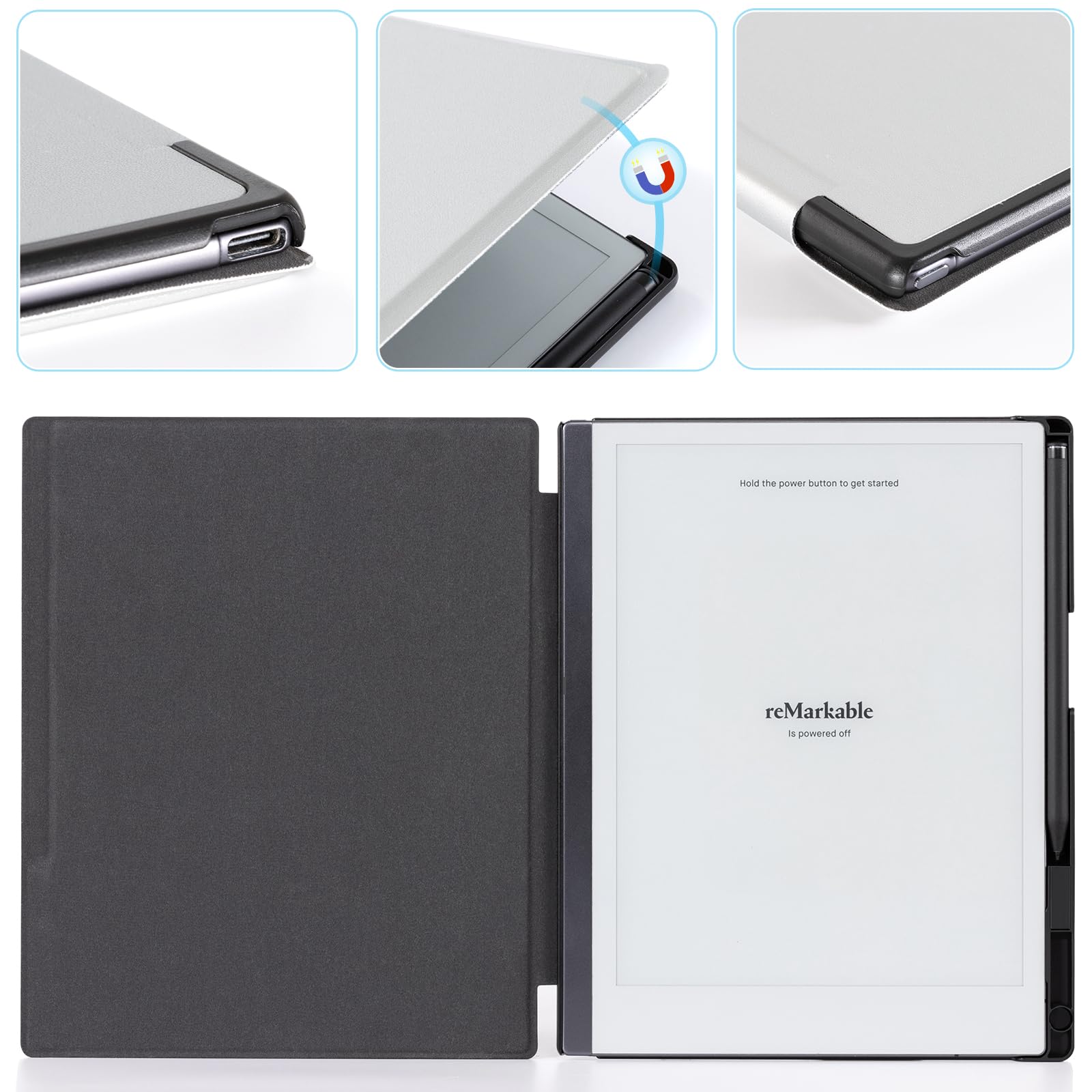 CoBak Case for Remarkable 2 Paper Tablet - Lightweight and Protective Book Folio Cover with Built-in Pen Holder - for 10.3" 2020 Released,Silver