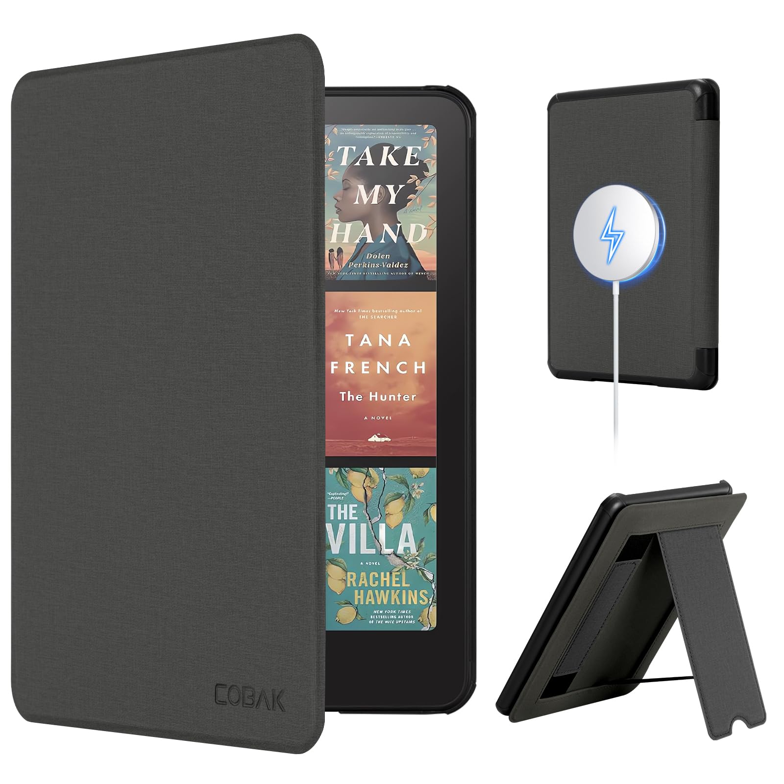 CoBak Lightweight Stand Case for 7" Kindle Paperwhite 12th Gen 2024 and Kindle Colorsoft with Right Hand Strap - Compatible with iPhone MagSafe, for Samsung/Belkin/Anker Wireless Charging Pads