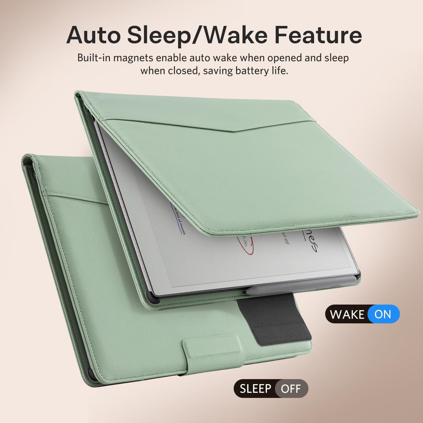 Cobak Premium PU Leather Case for Remarkable Paper Pro 11.8" (2024) – Slim Magnetic Back Cover with Auto Sleep/Wake, Folder Design, Magnetic Pen Holder Strap, Sage Green