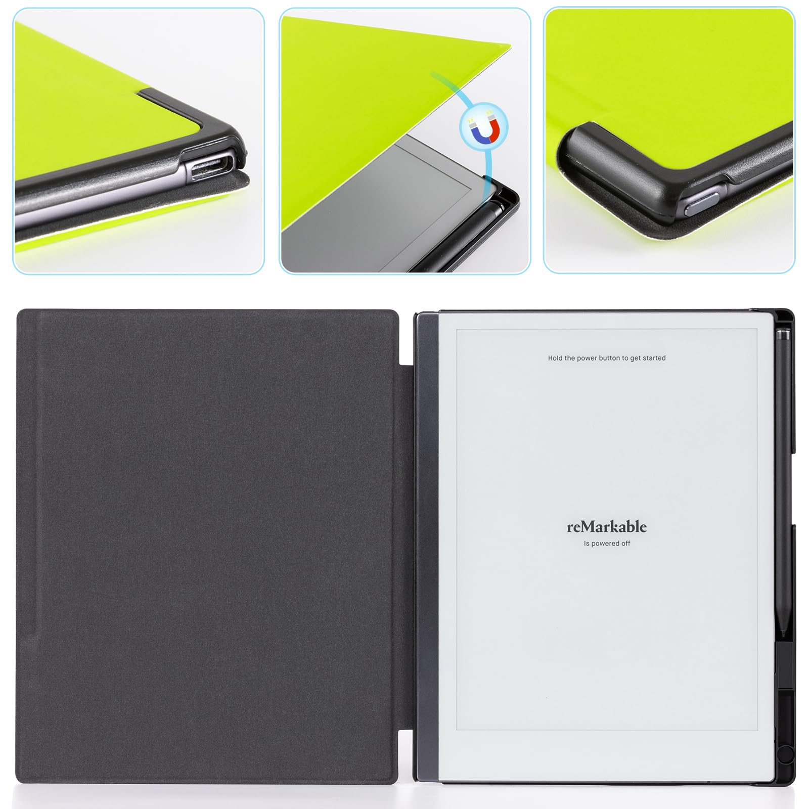 CoBak Case for Remarkable 2 Tablet - Lightweight and Hard Back Shell Protective Book Folio Cover with Built-in Pen Holder - Only for 10.3" 2020 Released (Fluorescent Green)