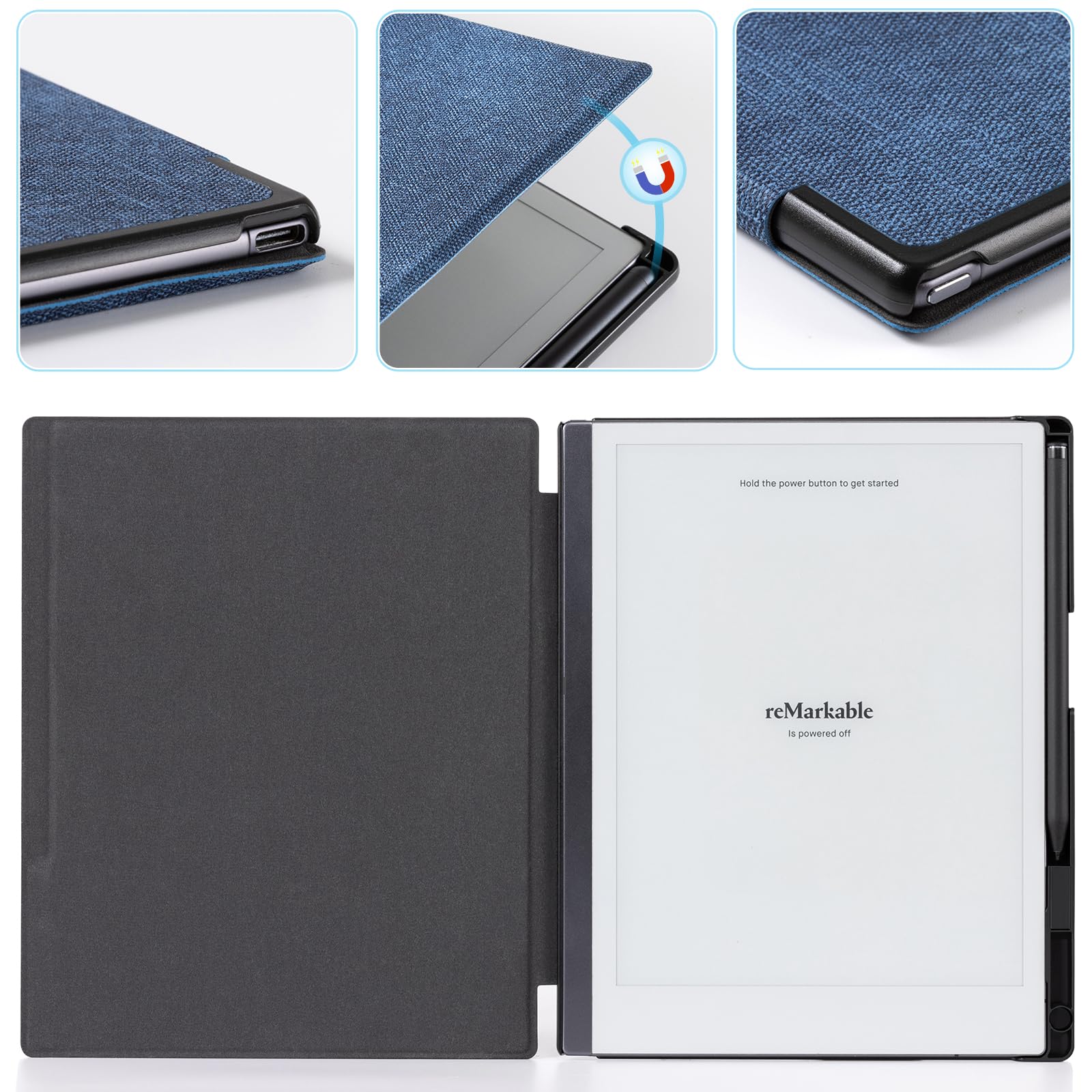 CoBak Case for Remarkable 2 Paper Tablet - Lightweight and Hard Back Shell Protective Book Folio Cover with Built-in Pen Holder - for 10.3" 2020 Released (Blue)