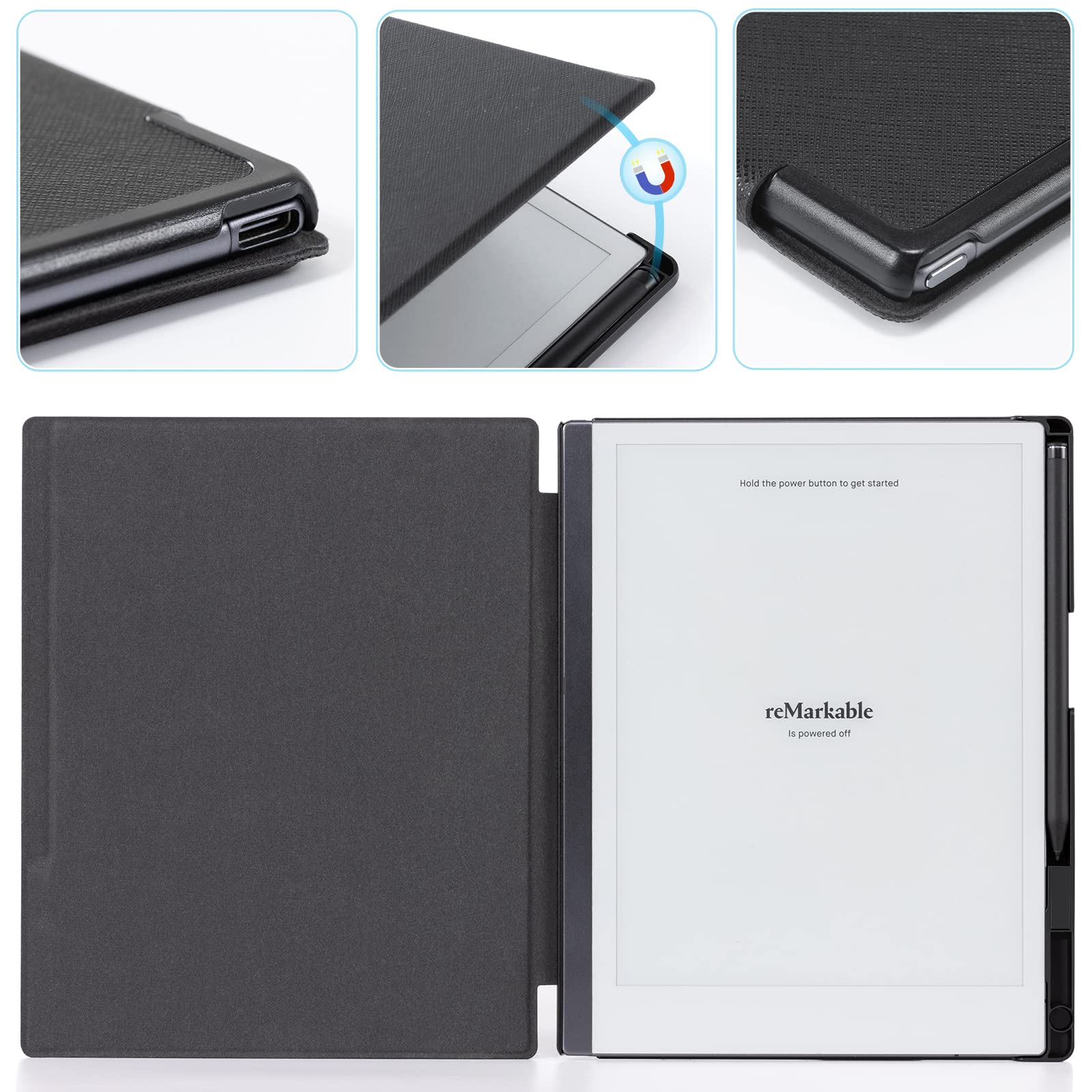CoBak Case for Remarkable 2 Paper Tablet - Lightweight and Hard Back Shell Protective Book Folio Cover with Built-in Pen Holder - for 10.3" 2020 Released (Black)