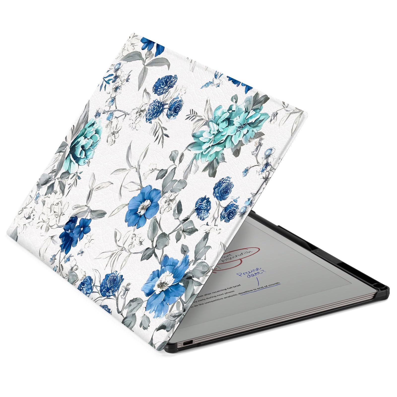 CoBak Case for Remarkable Paper Pro Color Tablet 11.8" 2024 Released- Smart Auto Sleep/Wake Folio Lightweight Protective Cover with Built-in Pen Holder and Nibs Holder (Blue Floral)