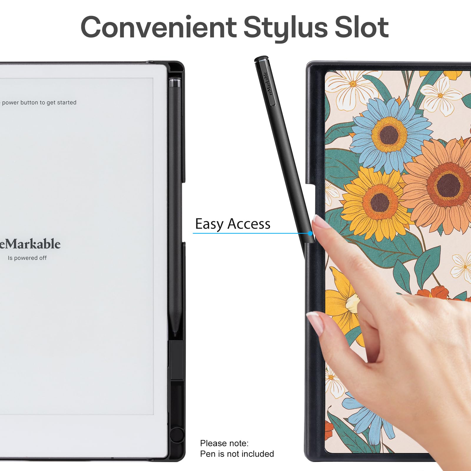 CoBak Case for Remarkable 2 Paper Tablet - Lightweight and Hard Back Shell Protective Book Folio Cover with Built-in Pen Holder - for 10.3" 2020 Released, Orange Flower