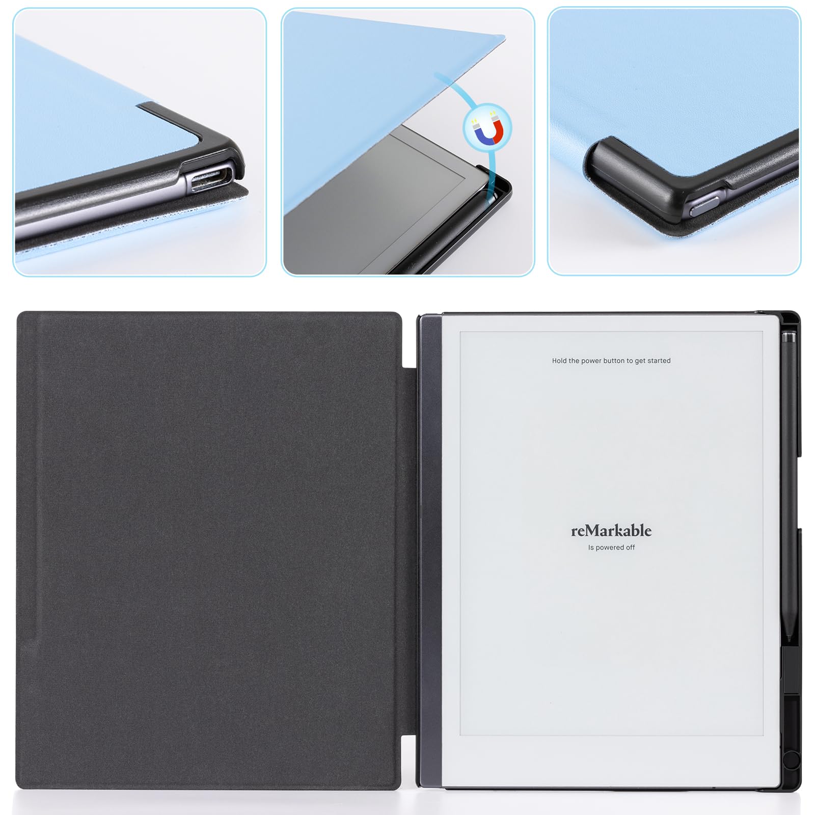 CoBak Case for Remarkable 2 Tablet - Lightweight and Hard Back Shell Protective Book Folio Cover with Built-in Pen Holder - Only for 10.3" 2020 Released (Light Blue)