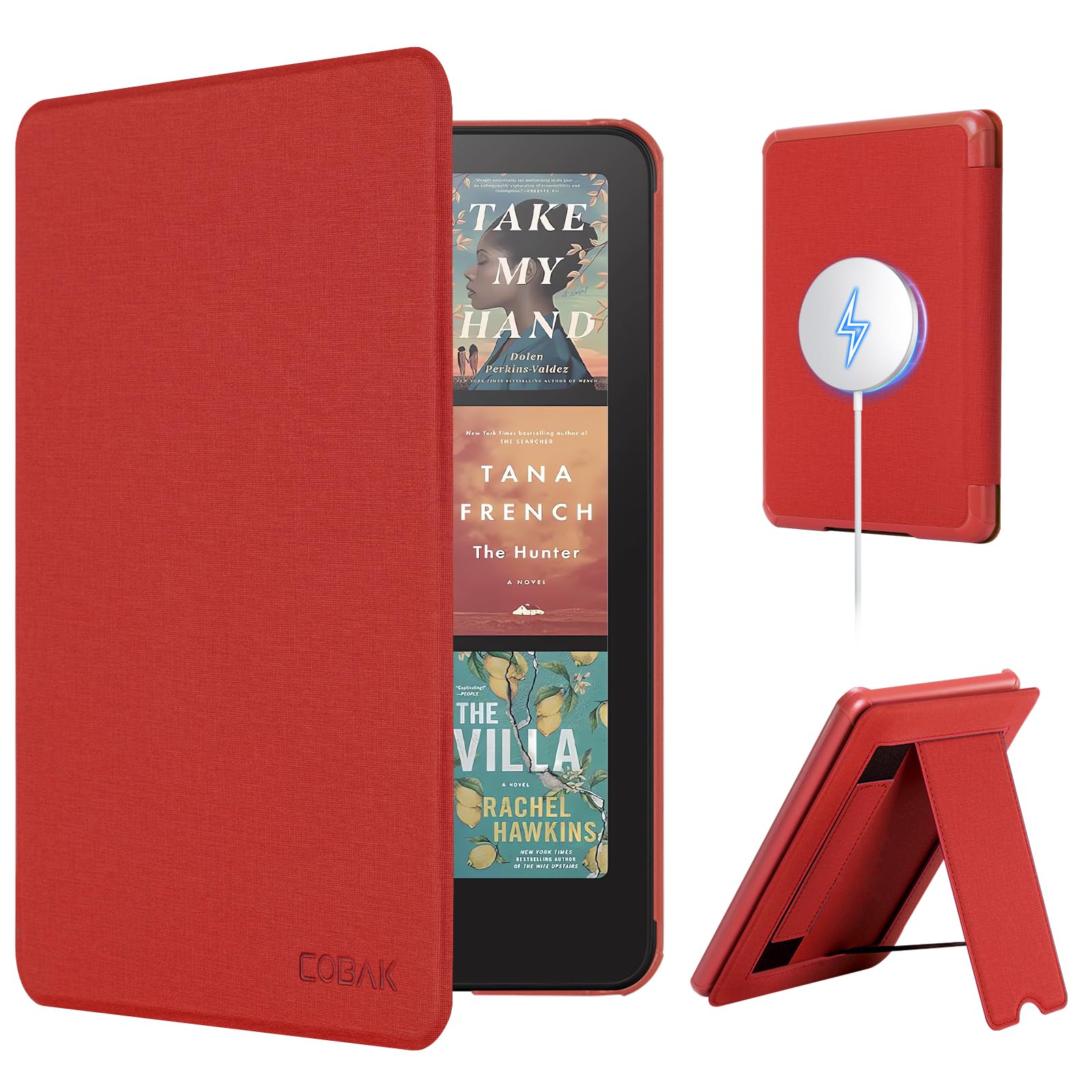 CoBak Lightweight Stand Case for 7" Kindle Paperwhite 12th Gen 2024 and Kindle Colorsoft with Right Hand Strap - Compatible with iPhone MagSafe, for Samsung/Belkin/Anker Wireless Charging Pads