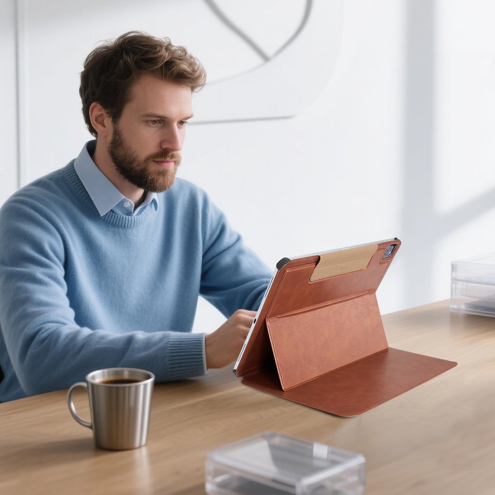 CoBak Magnetic Case with Stand for iPad Pro 13 Inch (M4) 2024, Multiple Viewing Angles, Smart Auto Sleep/Wake Cover with Corner Protection with Apple Pencil Holder Strap, Vintage Brown