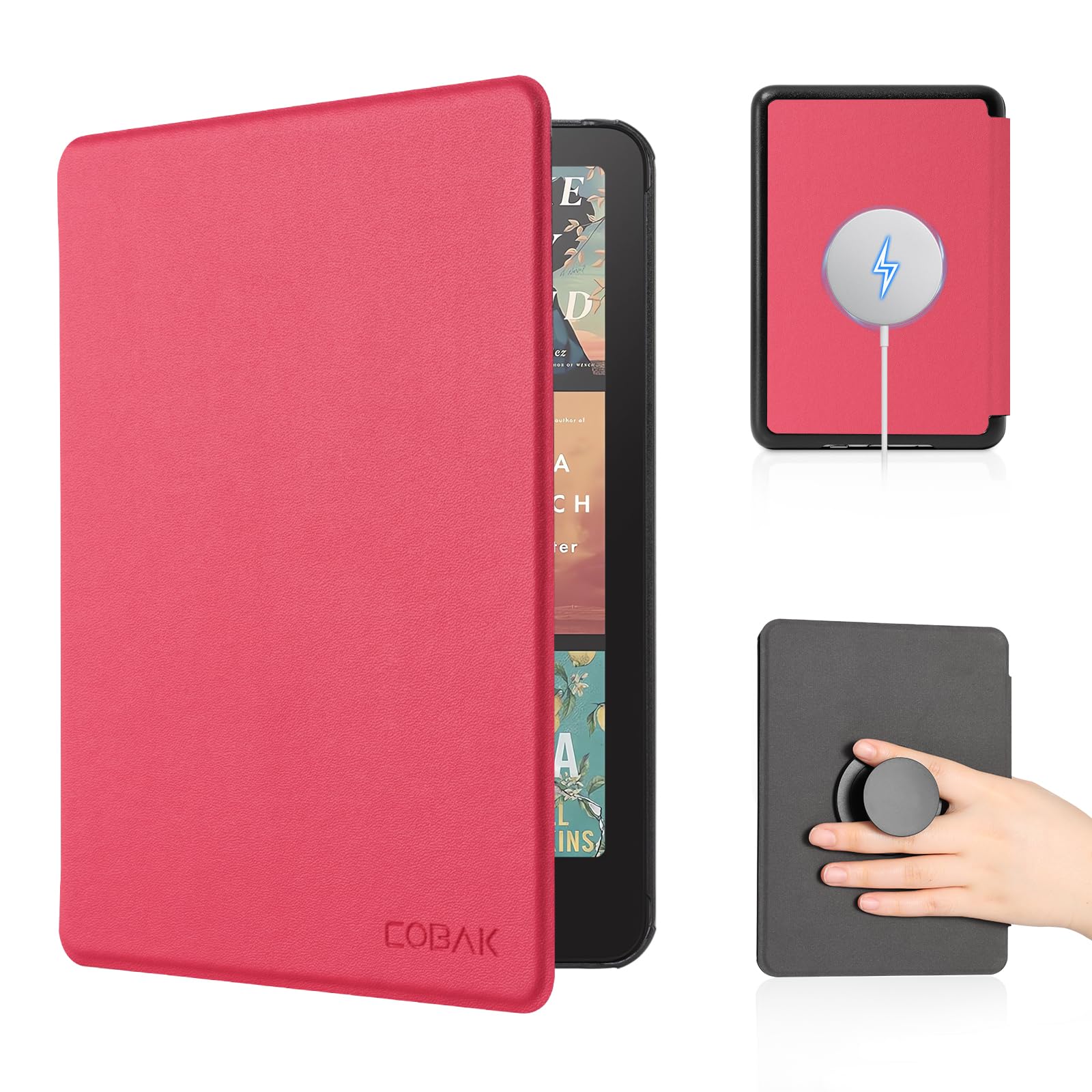 CoBak Case with Fold-Back Magnetic Cover for 7" Kindle Paperwhite 12th Gen 2024 and Kindle Colorsoft - for PopSockets Grip, Compatible with iPhone MagSafe and Anker Wireless Charging Pads, Auto Wake
