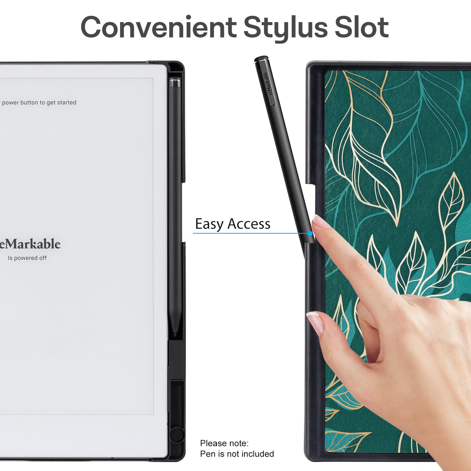 CoBak Case for Remarkable 2 Paper Tablet - Lightweight and Hard Back Shell Protective Book Folio Cover with Built-in Pen Holder - for 10.3" 2020 Released, Green Pattern