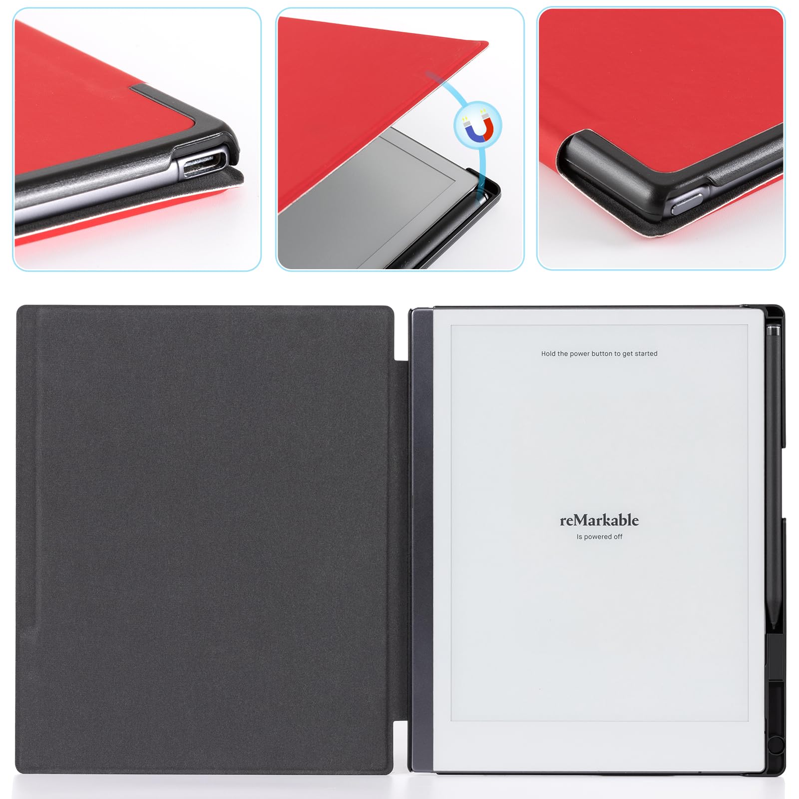 CoBak Case for Remarkable 2 Tablet - Lightweight and Hard Back Shell Protective Book Folio Cover with Built-in Pen Holder - Only for 10.3" 2020 Released (Red)