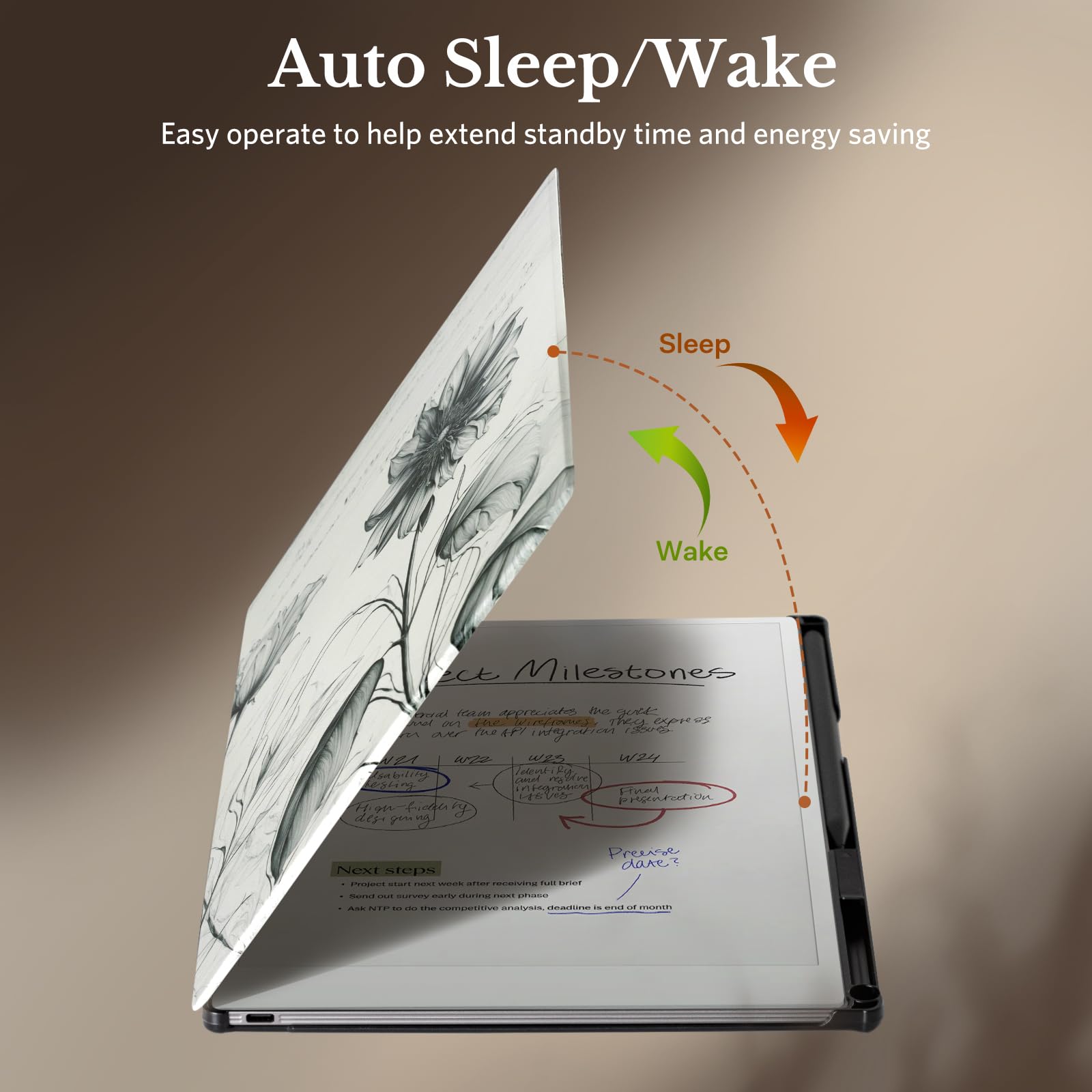 CoBak Case for 11.8" Remarkable Paper Pro Color Tablet 2024 Released- Smart Auto Sleep/Wake Folio Lightweight Protective Cover with Built-in Pen Holder and Nibs Holder (Drawing Sunflower)