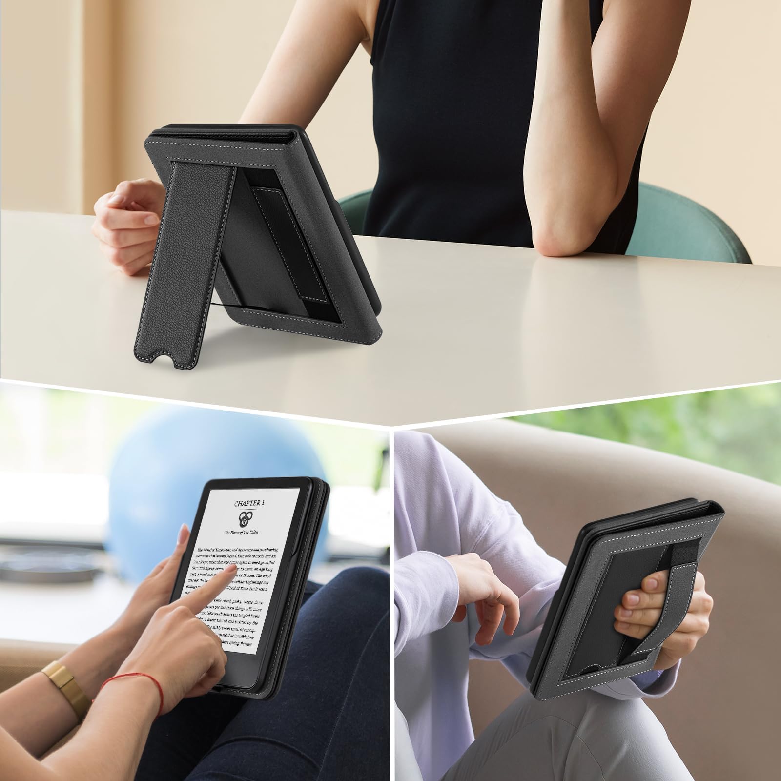 CoBak Wireless Charging Case for 6 Inch Kindle 2024 and 2022 (11 GEN) with Stand and Hand Strap - Compatible with iPhone MagSafe, for Samsung/Belkin/Anker Wireless Charging Pads, Auto Sleep Wake