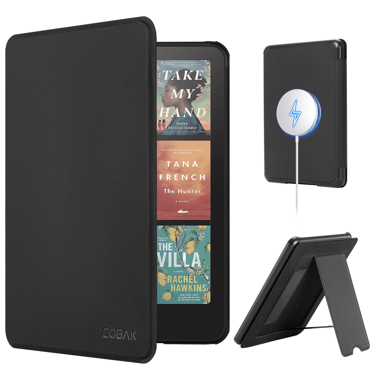 CoBak Lightweight Stand Case for 7" Kindle Paperwhite 12th Gen 2024 and Kindle Colorsoft with Right Hand Strap - Compatible with iPhone MagSafe, for Samsung/Belkin/Anker Wireless Charging Pads