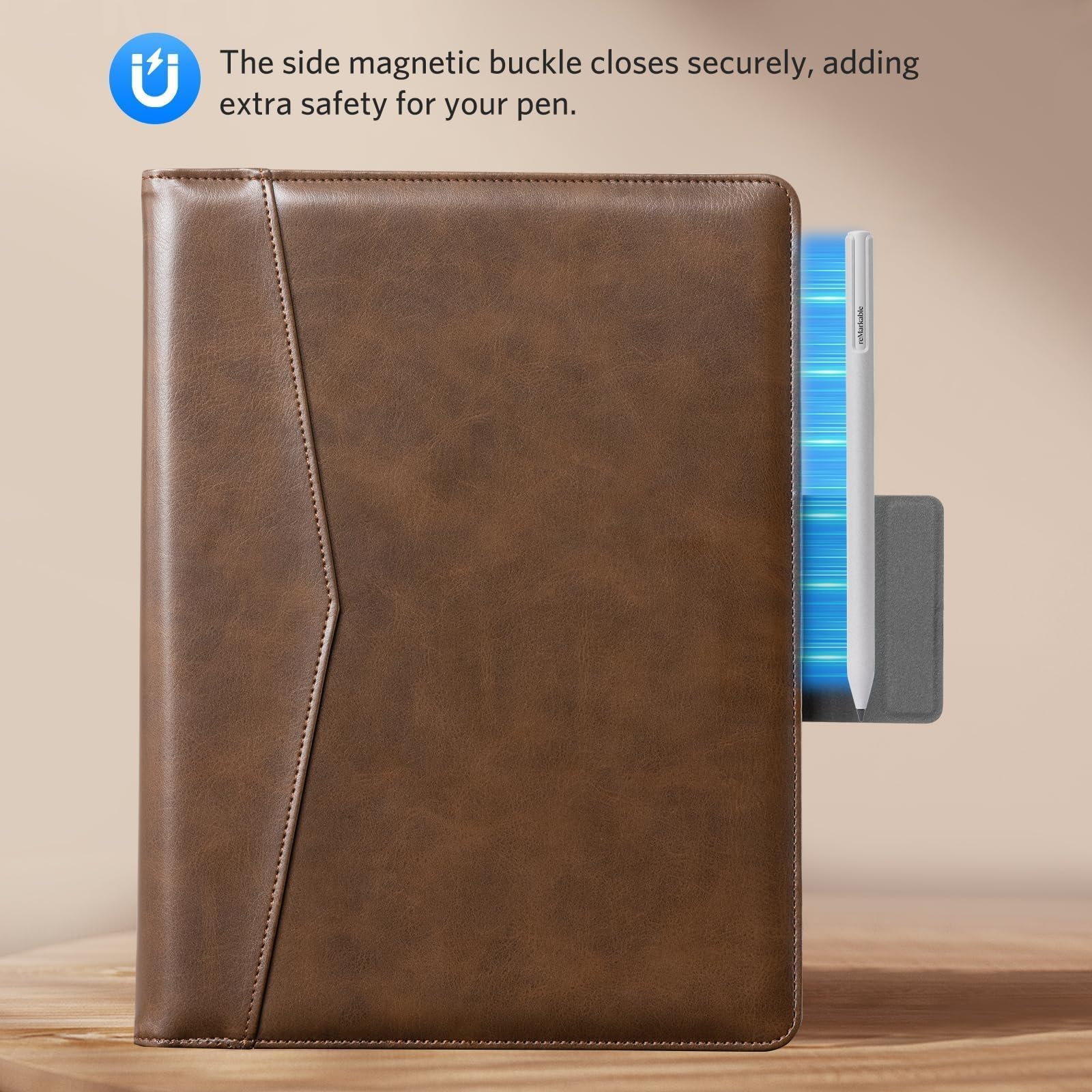CoBak Premium PU Leather Case for Remarkable Paper Pro 11.8" (2024) – Slim Magnetic Back Cover with Auto Sleep/Wake, Folder Design, Magnetic Pen Holder Strap, Brown Leather