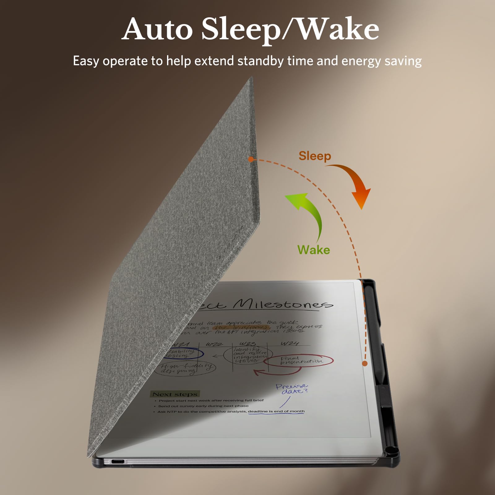 CoBak Case for 11.8" Remarkable Paper Pro Color Tablet 2024 Released- Smart Auto Sleep/Wake Folio Lightweight Protective Cover with Built-in Pen Holder and Nibs Holder (Gray)