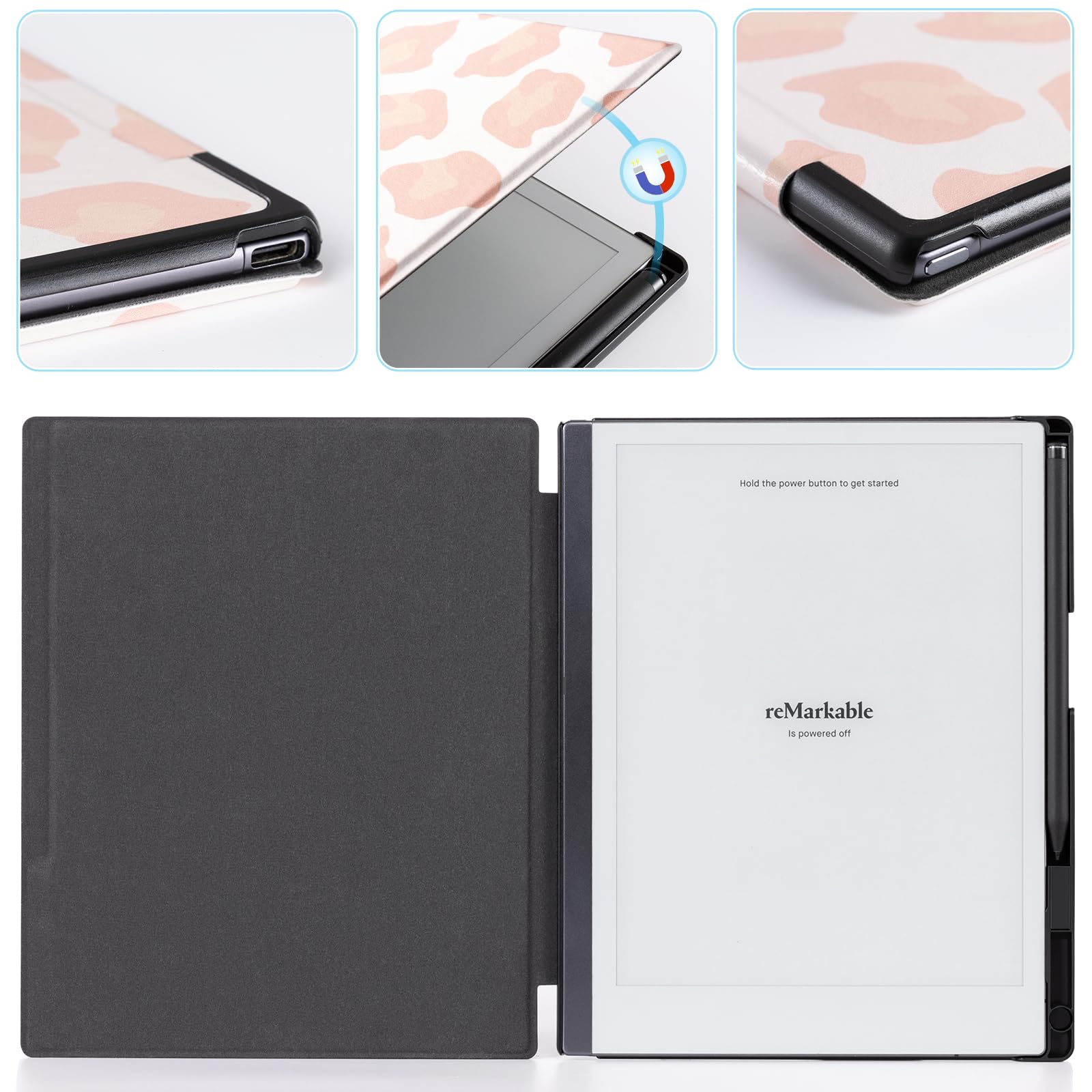 CoBak Case for Remarkable 2 Paper Tablet - Lightweight and Hard Back Shell Protective Book Folio Cover with Built-in Pen Holder - for 10.3" 2020 Released (Pink Leopard)