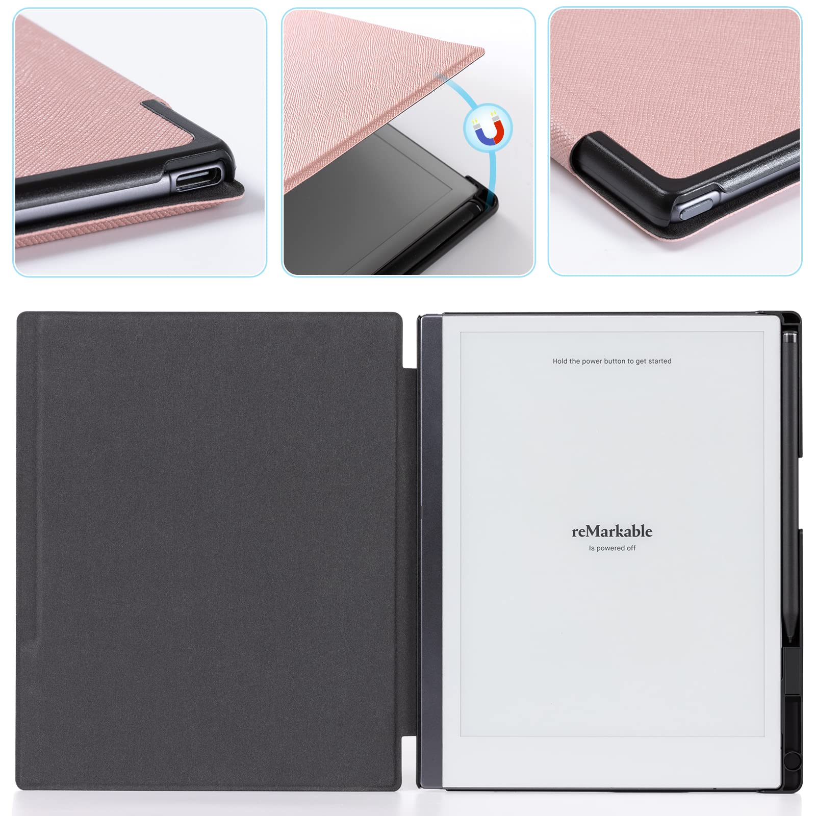 CoBak Case for Remarkable 2 Paper Tablet - Lightweight and Hard Back Shell Protective Book Folio Cover with Built-in Pen Holder - for 10.3" 2020 Released (Rosegold)