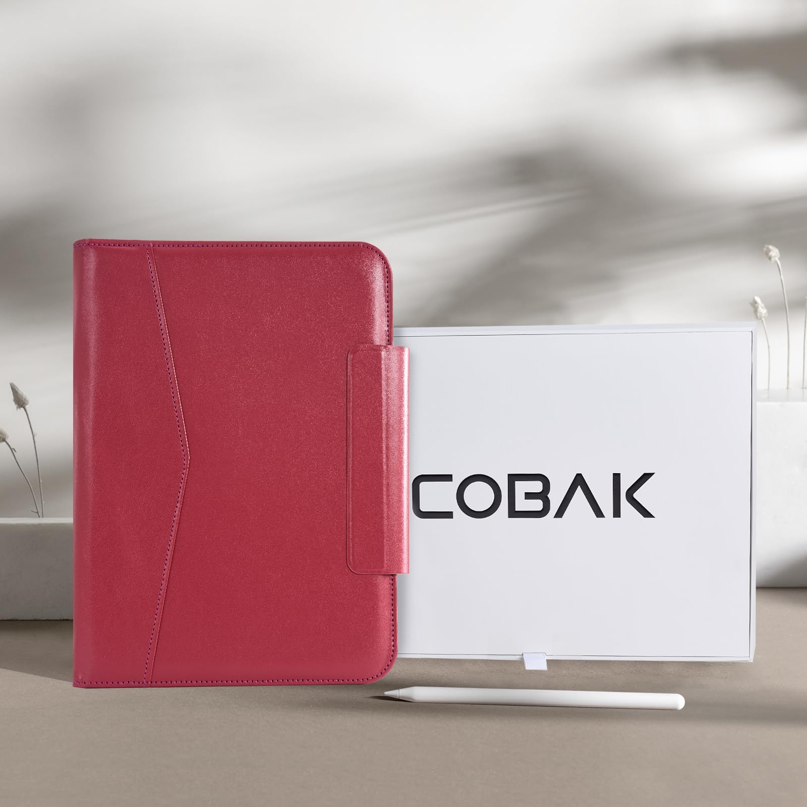 CoBak Premium Leather Case for iPad Pro 11-inch (M4) 2024 (5th Generation), Built-in Folder Storage, Super Magnetic Back, Auto Sleep/Wake Function, Cowhide Red