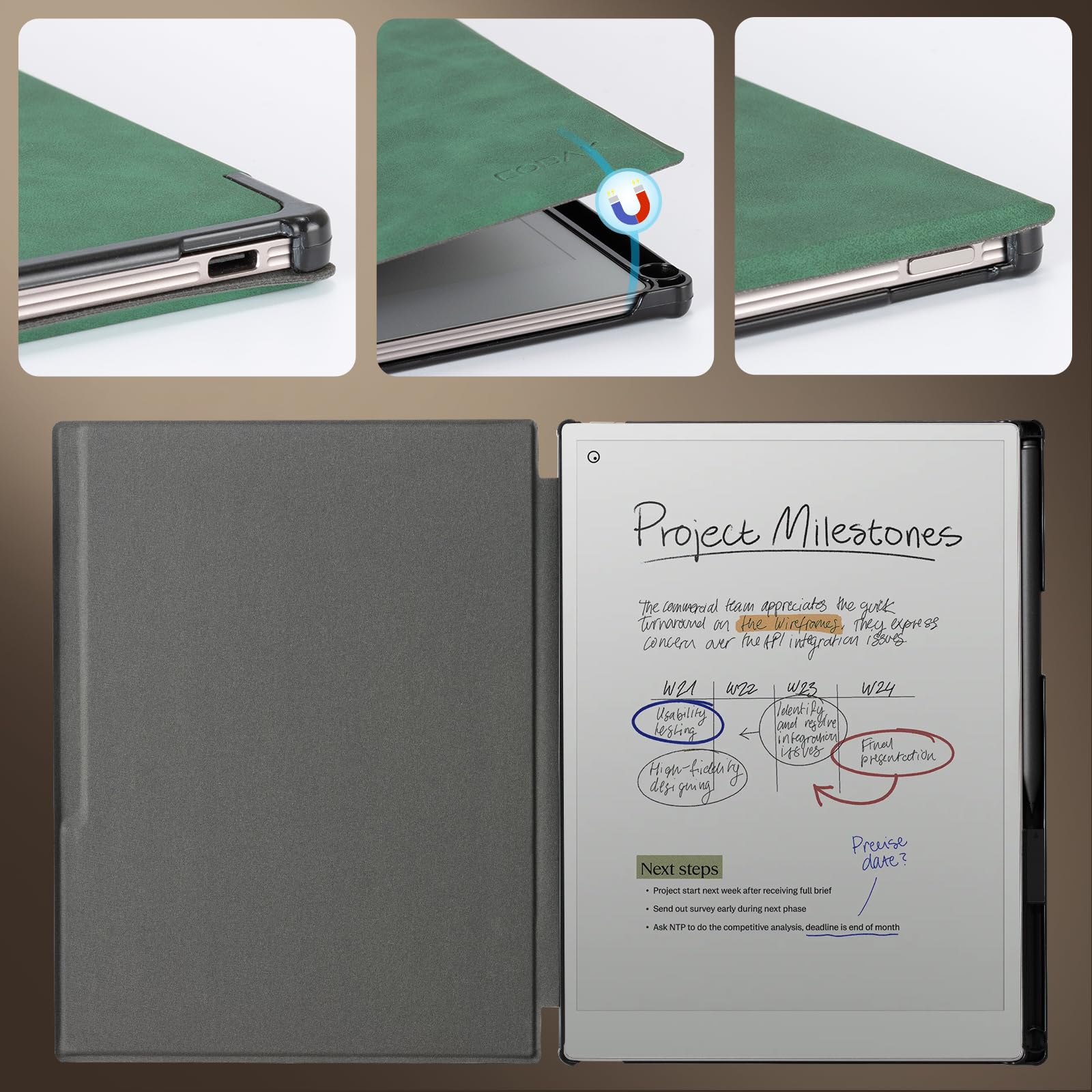 CoBak Case for Remarkable Paper Pro Color Tablet 11.8" 2024 Released- Smart Auto Sleep/Wake Folio Lightweight Protective Cover with Built-in Pen Holder and Nibs Holder (Emerald)