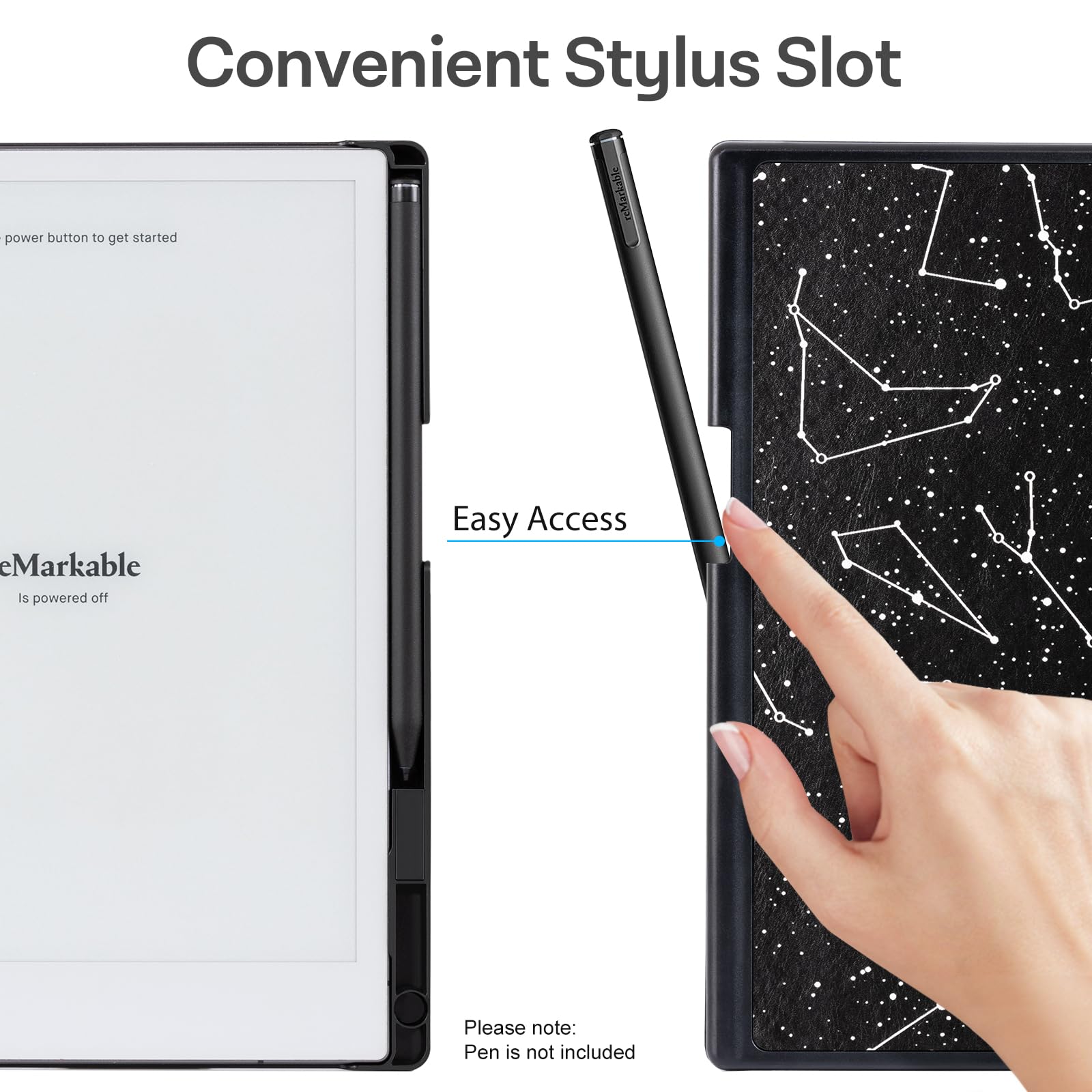 CoBak Case for Remarkable 2 Paper Tablet - Lightweight and Hard Back Shell Protective Book Folio Cover with Built-in Pen Holder - for 10.3" 2020 Released (Black Constell)