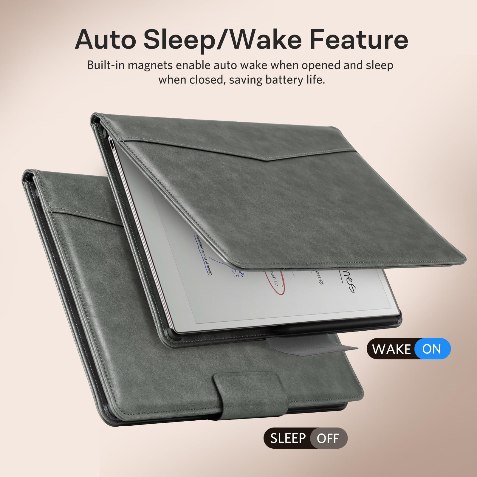 Cobak Premium PU Leather Case for Remarkable Paper Pro 11.8" (2024) – Slim Magnetic Back Cover with Auto Sleep/Wake, Folder Design, Magnetic Pen Holder Strap,Gray Leather