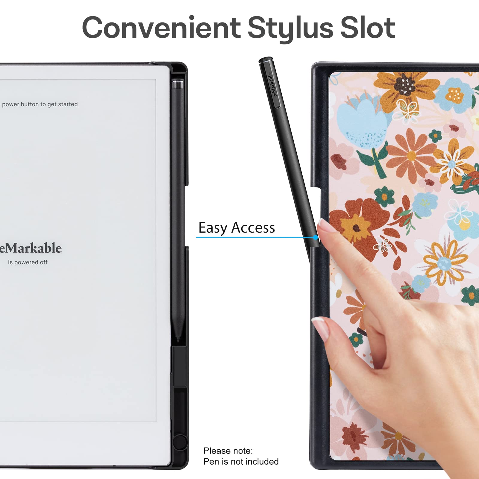 CoBak Case for Remarkable 2 Tablet - Lightweight and Hard Back Shell Protective Book Folio Cover with Built-in Pen Holder - Only for 10.3" 2020 Released (Flowers)