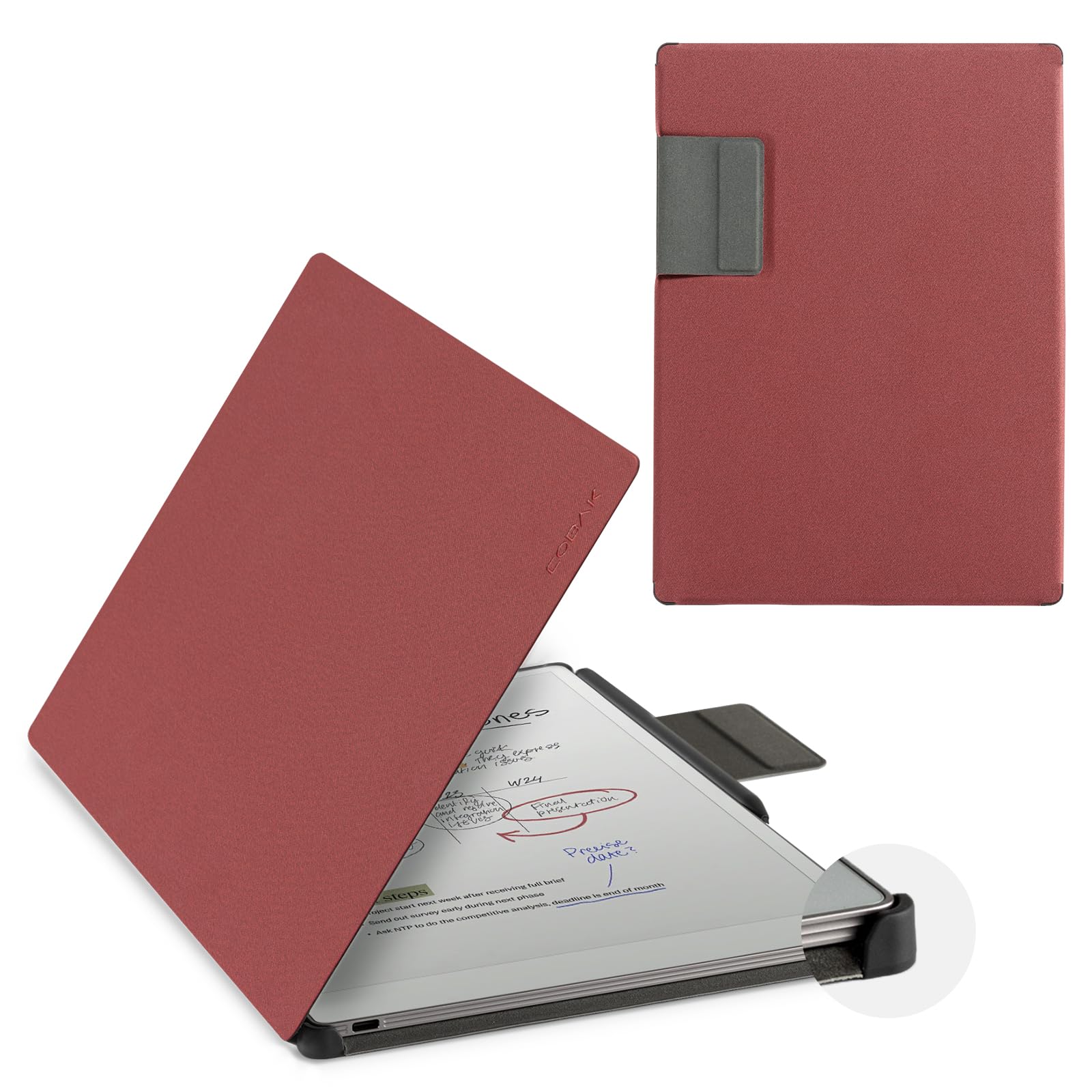 CoBak Premium Magnetic Case for 11.8" Remarkable Paper Pro 2024 Released, Smart Auto Sleep/Wake Book Folio Cover with Corner Protection and Pen Holder Strap, Wine Red