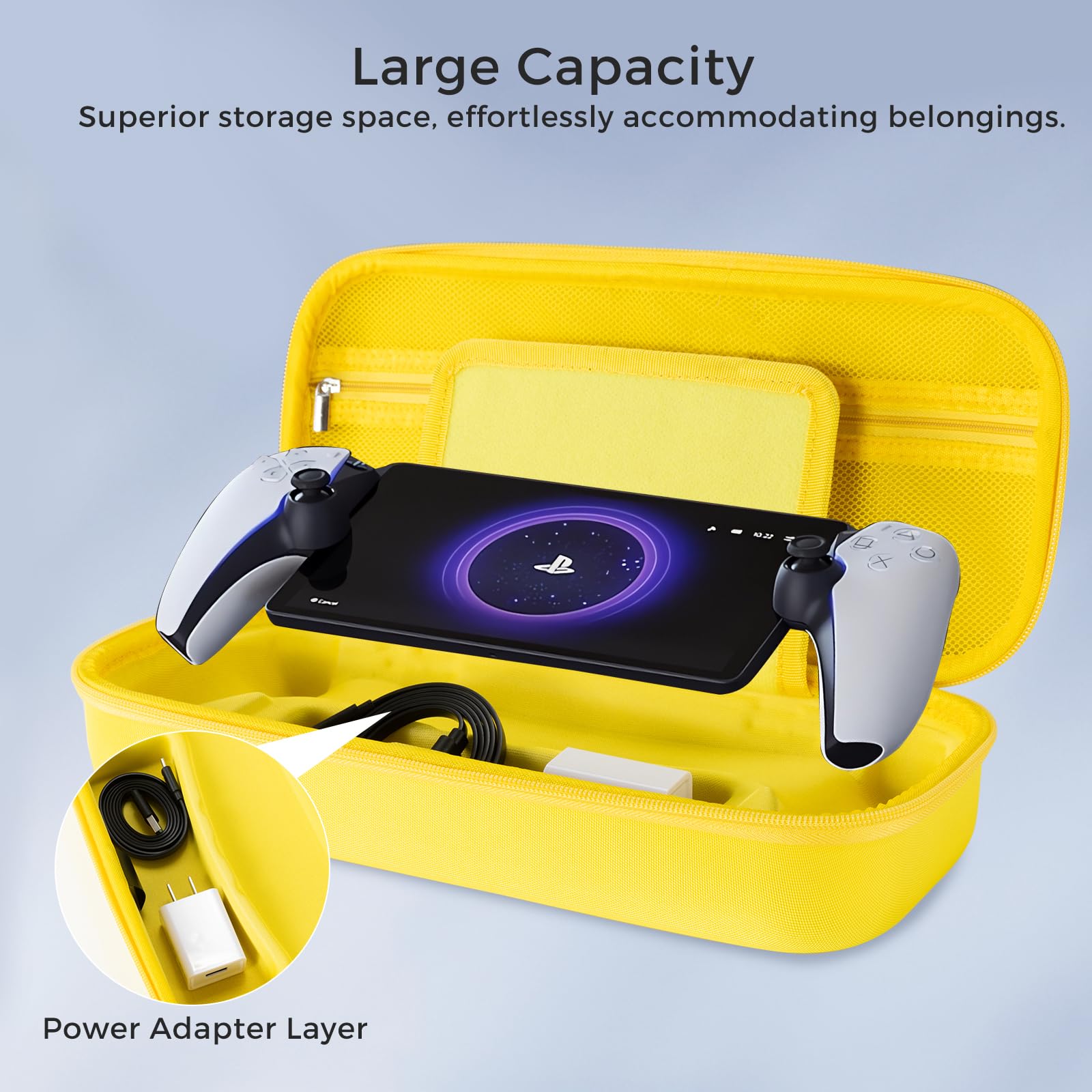 CoBak Hard Carrying Shell Case for PlayStation Portal Remote Player - with 2 Screen Protector, 1 Grip Case, 4 Thumb Grip Caps, Hard Outer Cover for PS5 Portal, Yellow