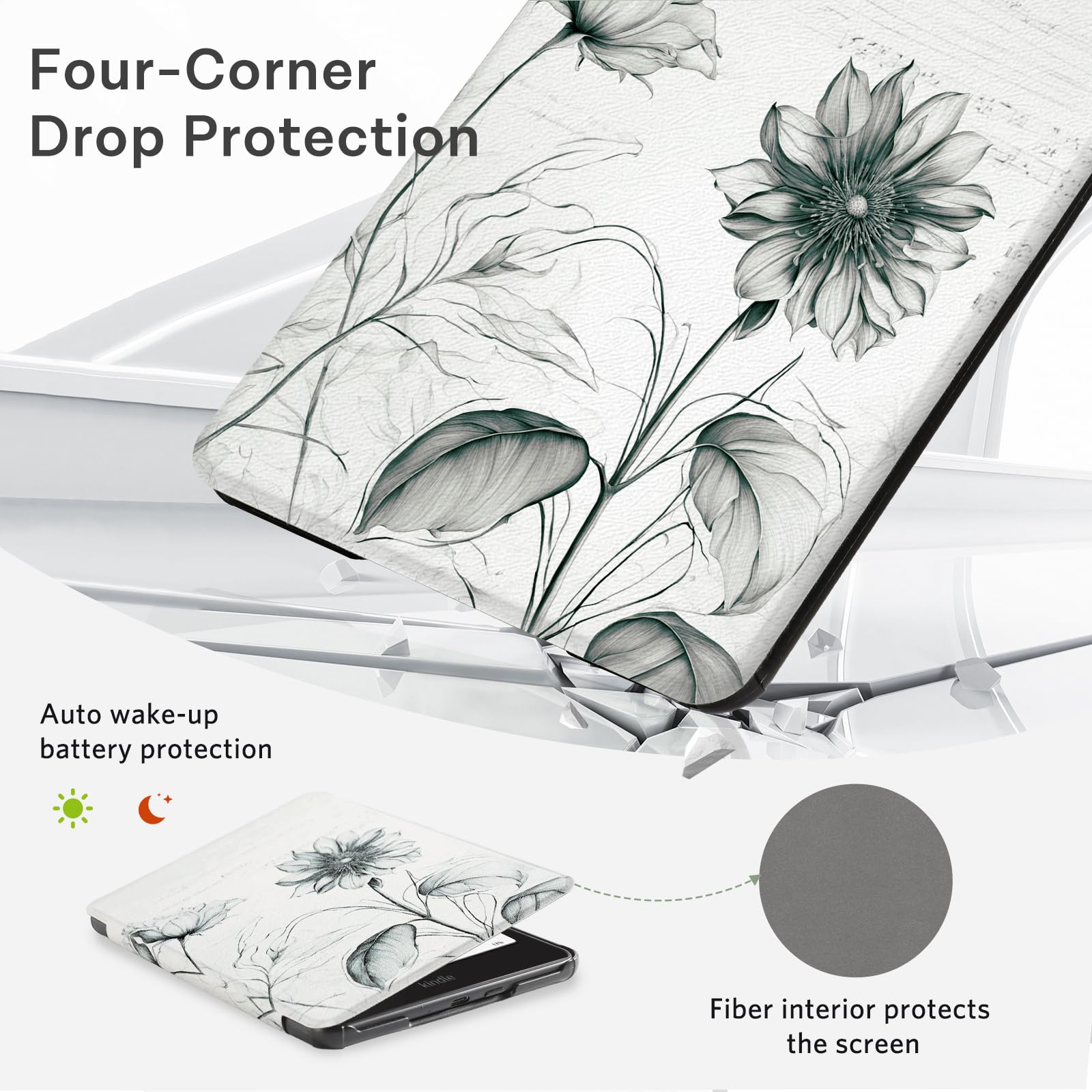 CoBak Case with Fold-Back Magnetic Cover for 7" Kindle Paperwhite 12th Gen 2024 and Kindle Colorsoft - for PopSockets Grip, Compatible with iPhone MagSafe and Anker Wireless Charging Pads, Auto Wake