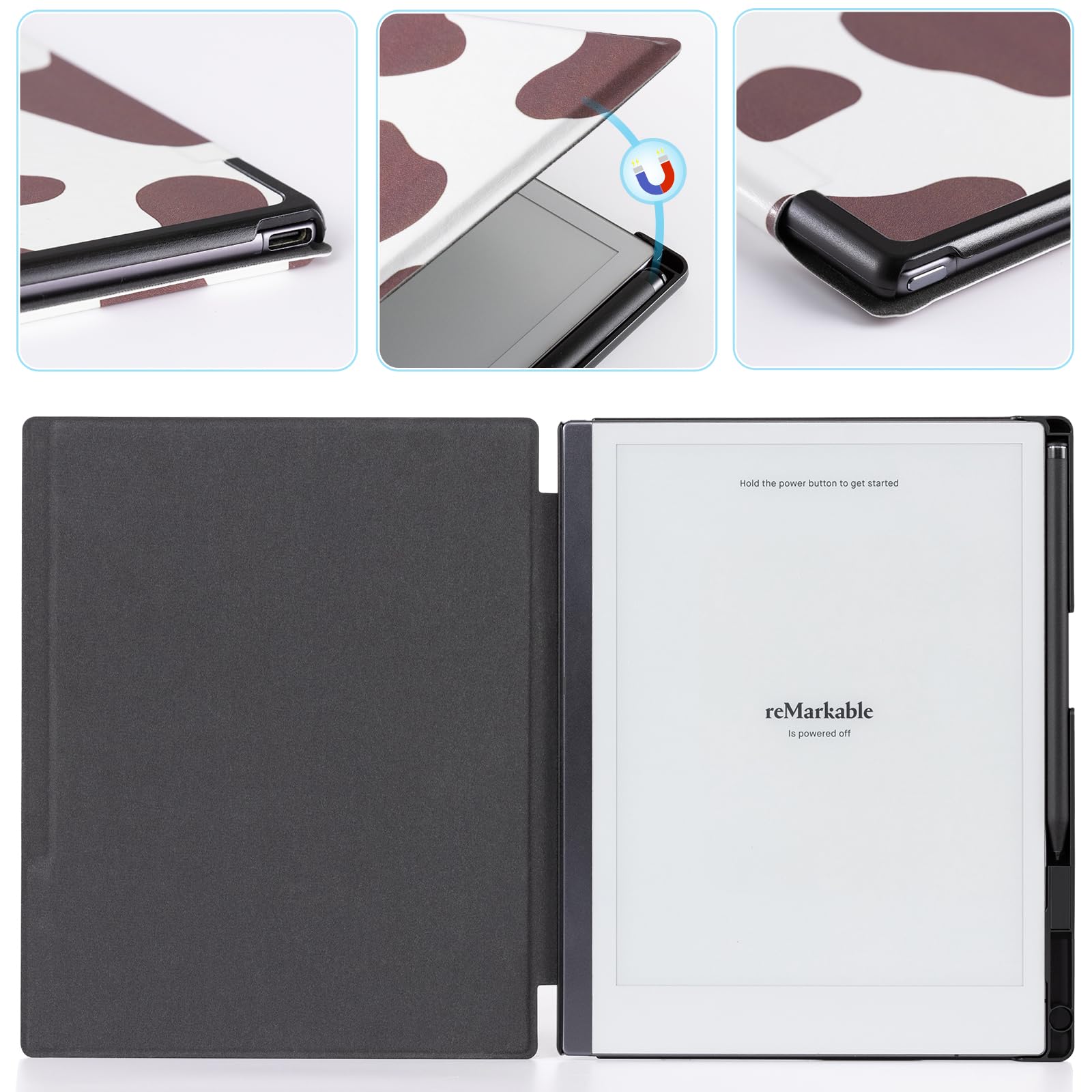 CoBak Case for Remarkable 2 Paper Tablet - Lightweight and Hard Back Shell Protective Book Folio Cover with Built-in Pen Holder - for 10.3" 2020 Released (Brown Cow)