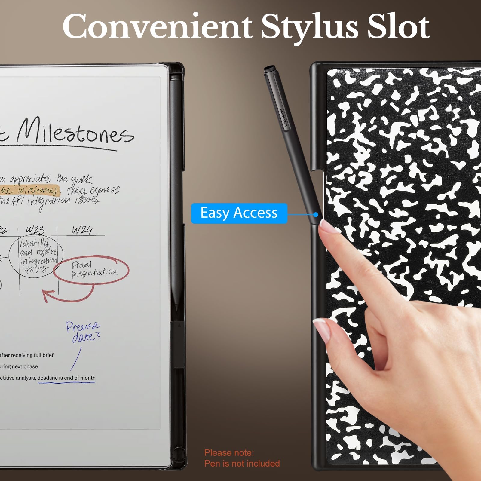 CoBak Case for Remarkable Paper Pro Color Tablet 11.8" 2024 Released- Smart Auto Sleep/Wake Folio Lightweight Protective Cover with Built-in Pen Holder and Nibs Holder (Black Notebook)