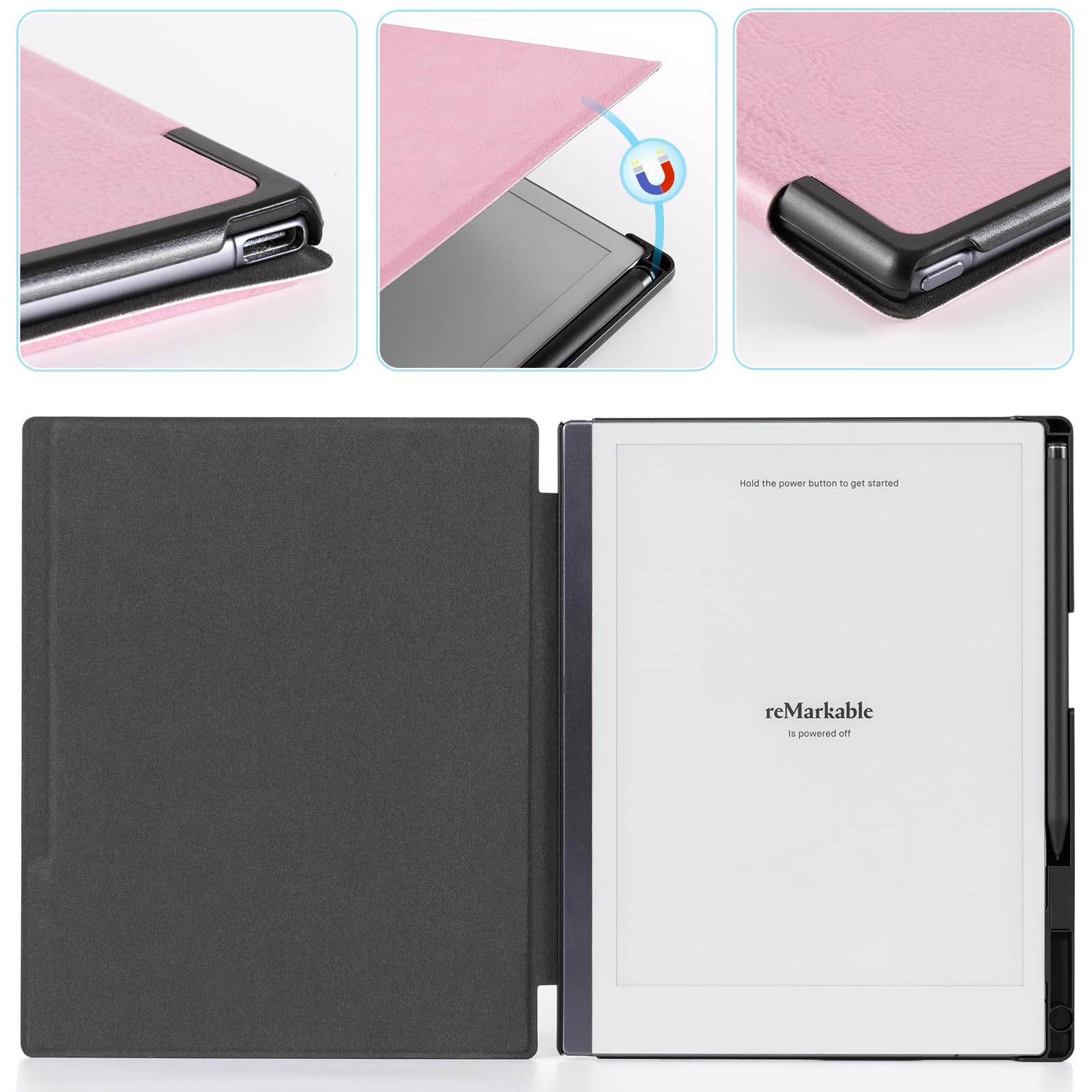 CoBak Case for Remarkable 2 Tablet - Lightweight and Hard Back Shell Protective Book Folio Cover with Built-in Pen Holder - Only for 10.3" 2020 Released (Mist Pink)