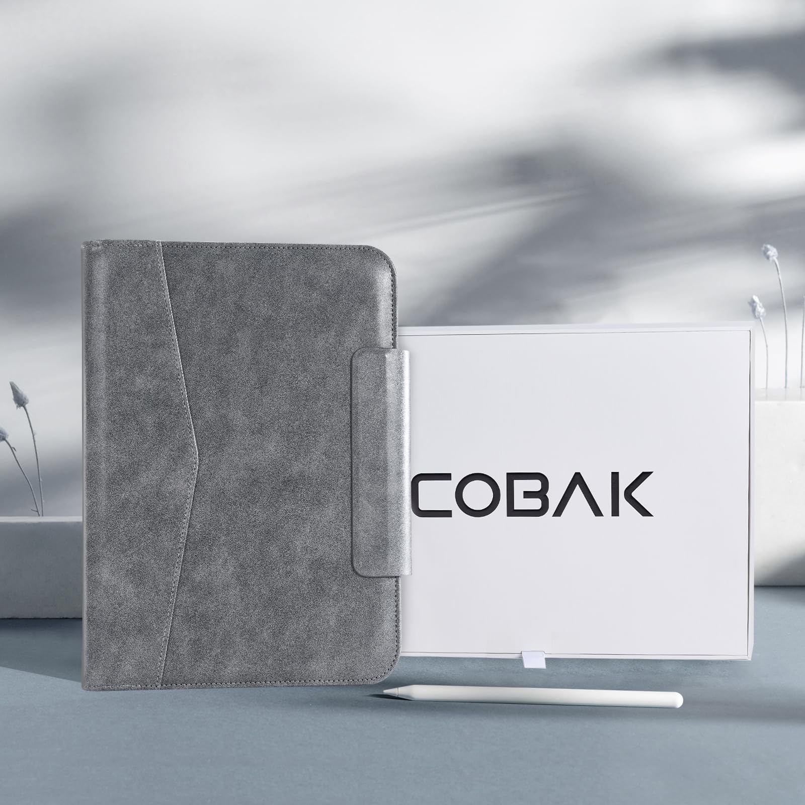 CoBak Premium Leather Case for iPad Pro 11-inch (M4) 2024 (5th Generation), Built-in Folder Storage, Super Magnetic Back, Auto Sleep/Wake Function, Cowhide Gray