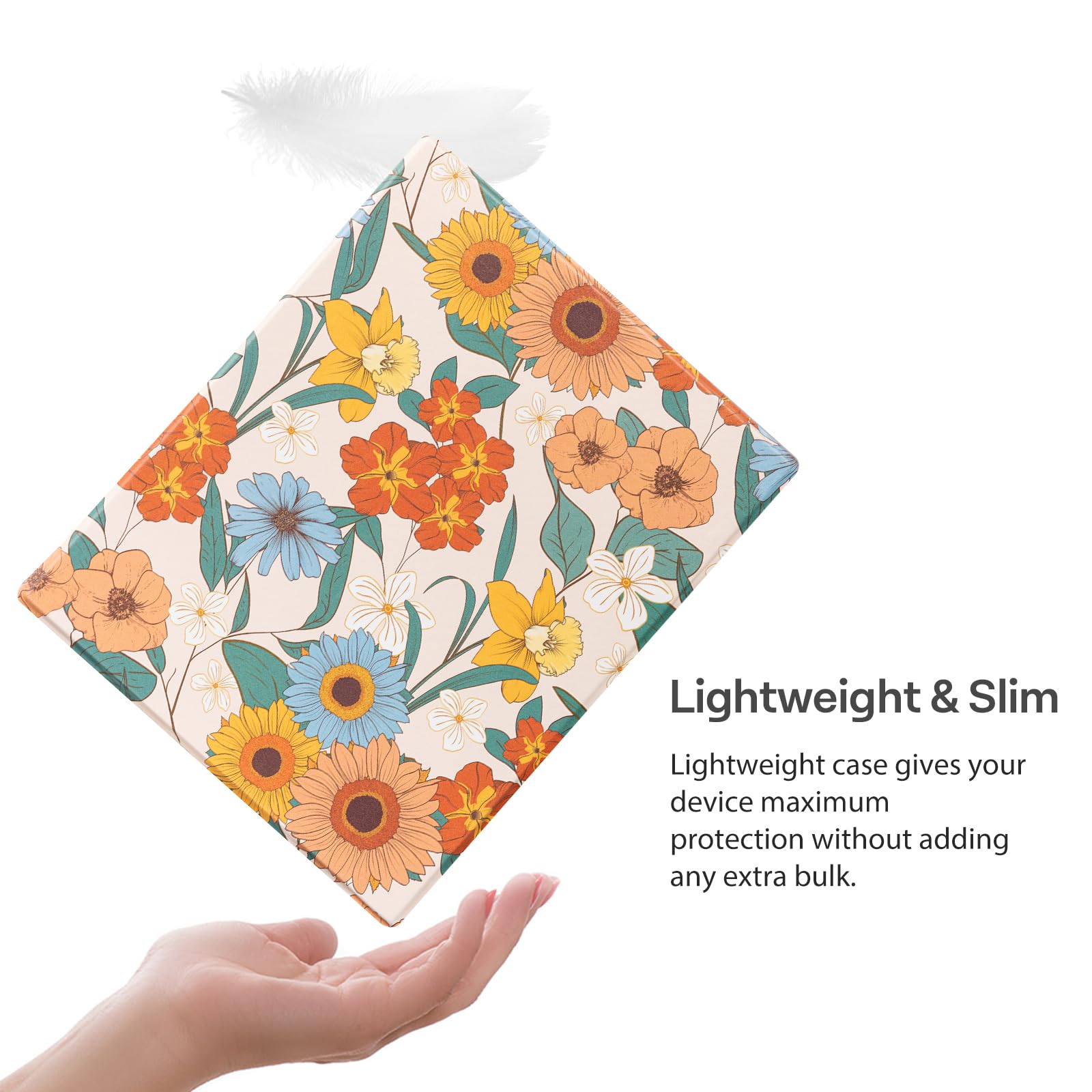 CoBak Case for Remarkable 2 Paper Tablet - Lightweight and Hard Back Shell Protective Book Folio Cover with Built-in Pen Holder - for 10.3" 2020 Released, Orange Flower
