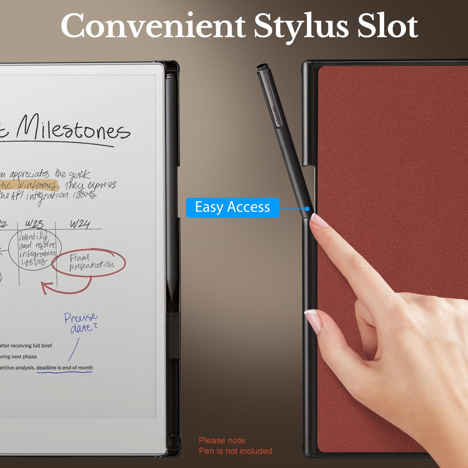 CoBak Case for Remarkable Paper Pro Color Tablet 11.8" 2024 Released- Smart Auto Sleep/Wake Folio Lightweight Protective Cover with Built-in Pen Holder and Nibs Holder (Wine Red)