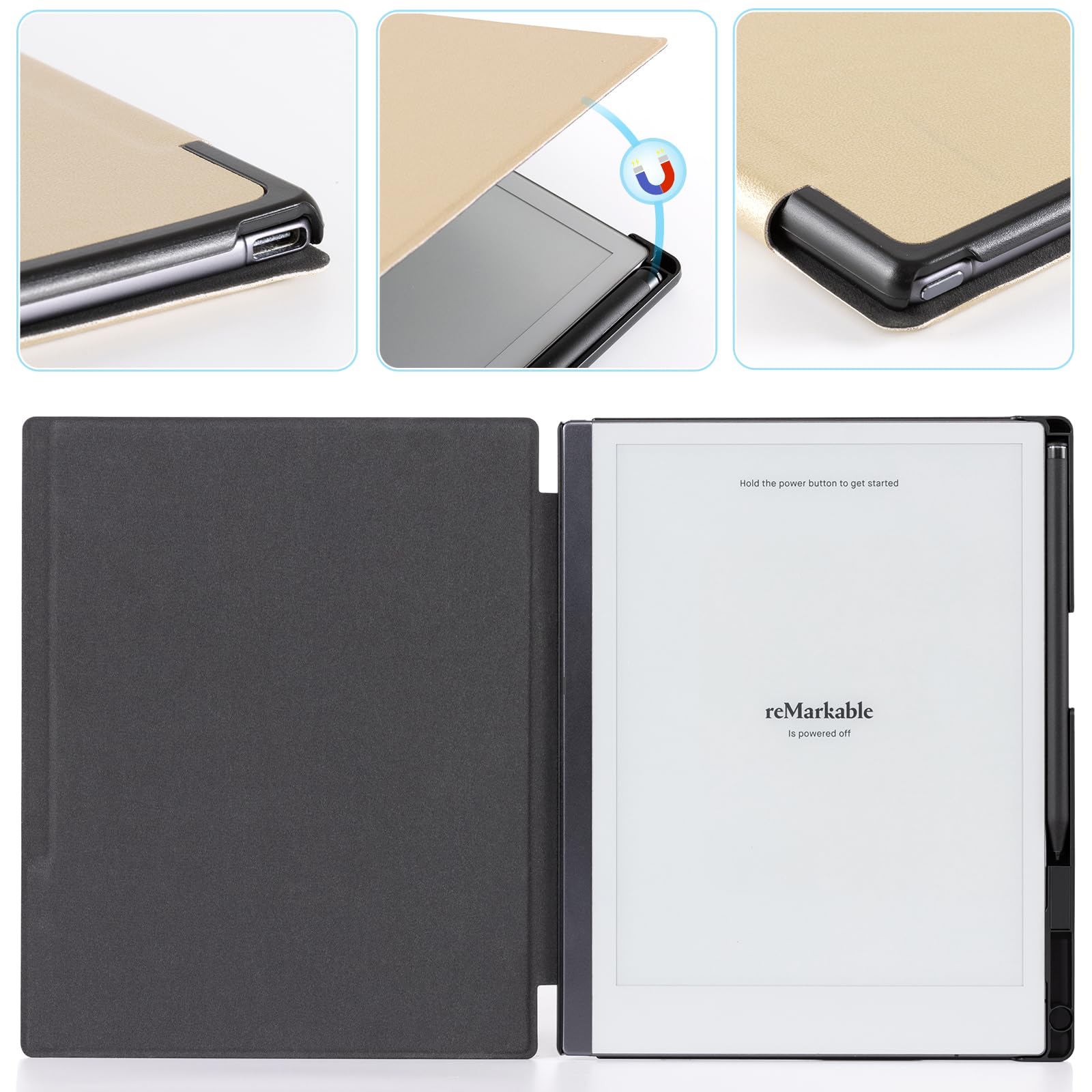 CoBak Case for Remarkable 2 Tablet - Lightweight and Hard Back Shell Protective Book Folio Cover with Built-in Pen Holder - Only for 10.3" 2020 Released (Pearlescent Light Gold)