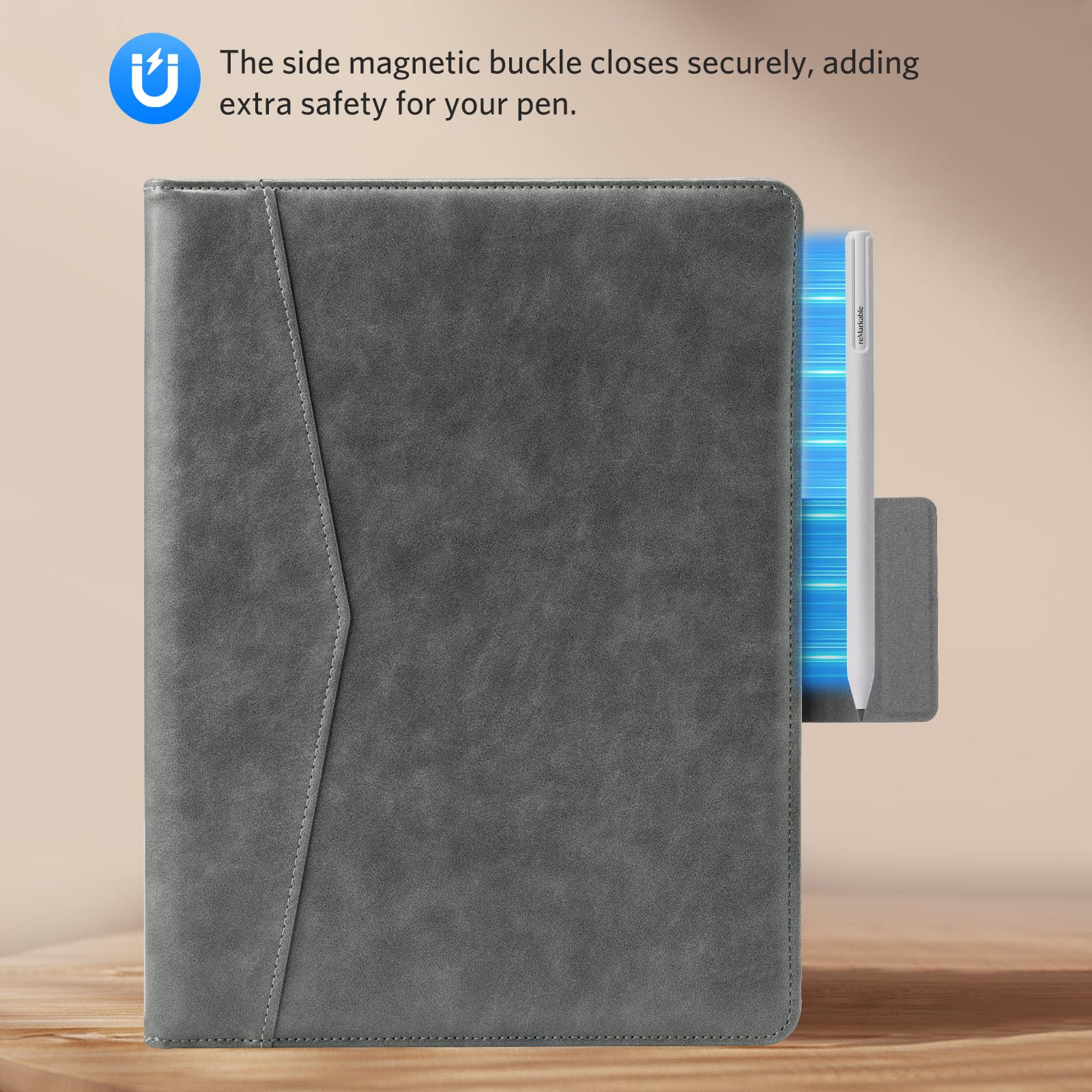 Cobak Premium PU Leather Case for Remarkable Paper Pro 11.8" (2024) – Slim Magnetic Back Cover with Auto Sleep/Wake, Folder Design, Magnetic Pen Holder Strap,Gray Leather