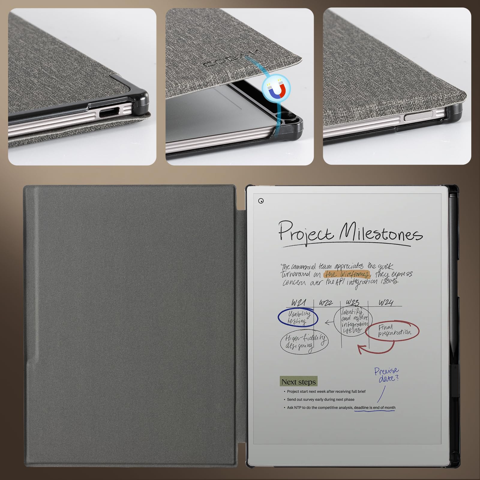 CoBak Case for 11.8" Remarkable Paper Pro Color Tablet 2024 Released- Smart Auto Sleep/Wake Folio Lightweight Protective Cover with Built-in Pen Holder and Nibs Holder (Gray)