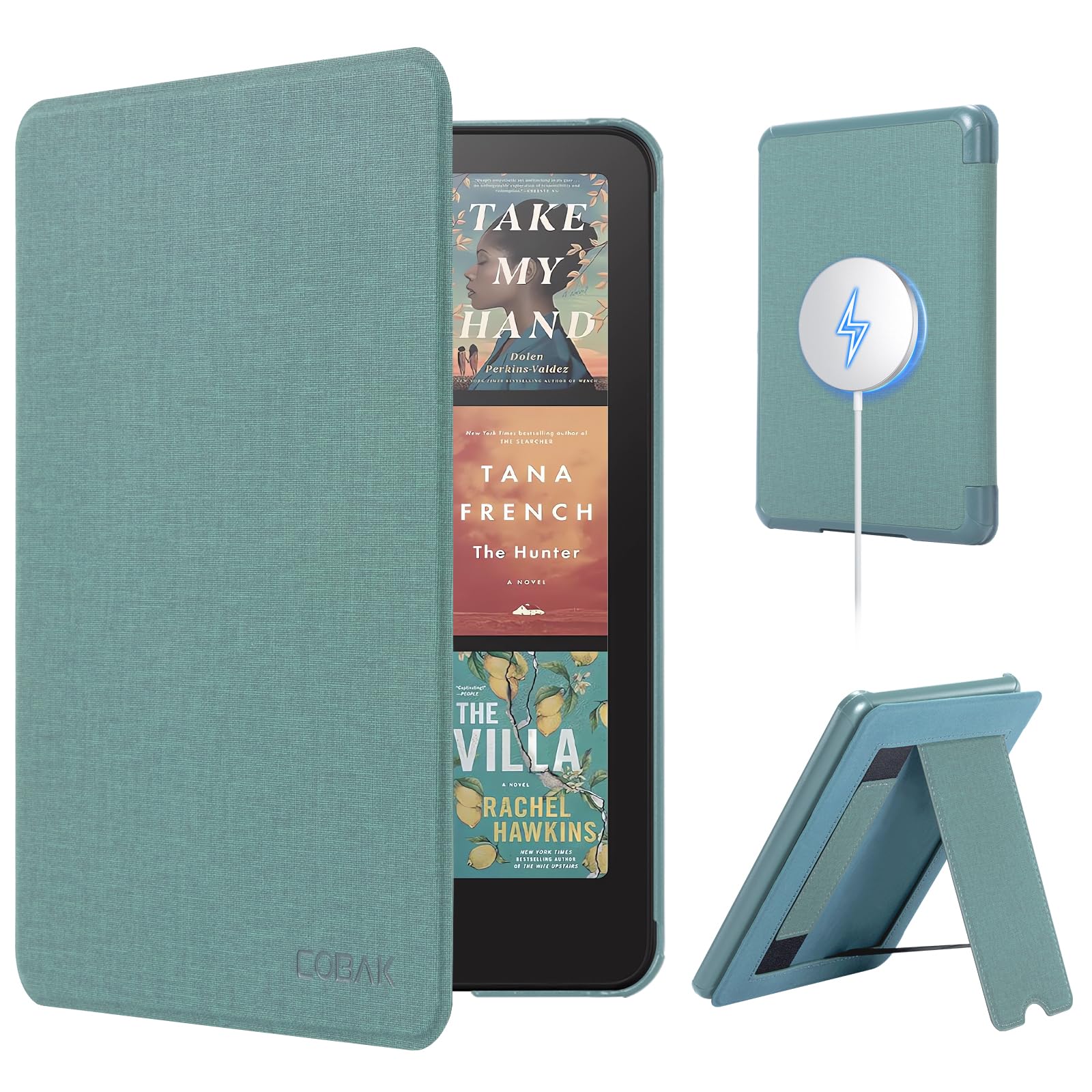 CoBak Lightweight Stand Case for 7" Kindle Paperwhite 12th Gen 2024 and Kindle Colorsoft with Right Hand Strap - Compatible with iPhone MagSafe, for Samsung/Belkin/Anker Wireless Charging Pads