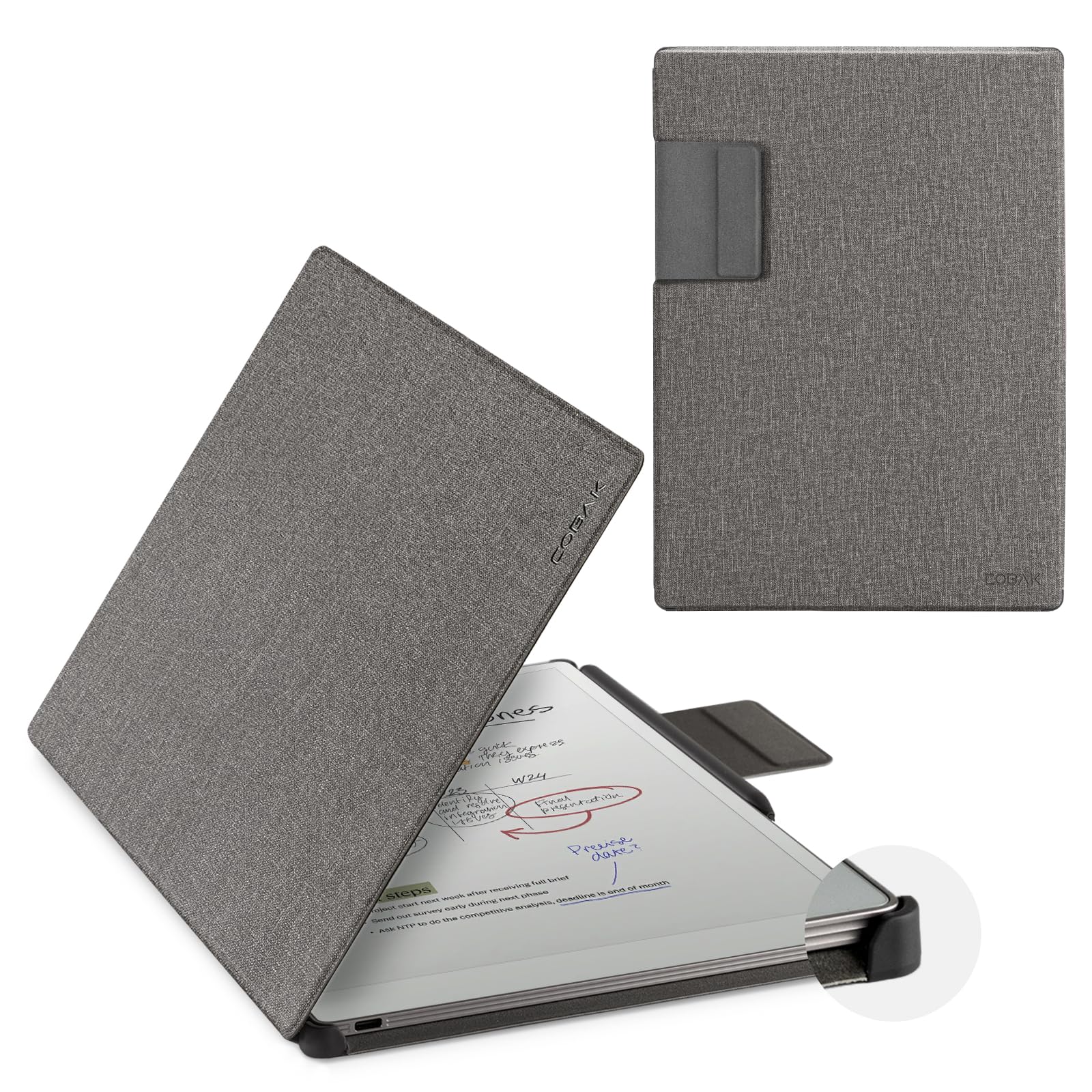 CoBak Premium Magnetic Case for 11.8" Remarkable Paper Pro 2024 Released, Smart Auto Sleep/Wake Book Folio Cover with Corner Protection and Pen Holder Strap, Gray
