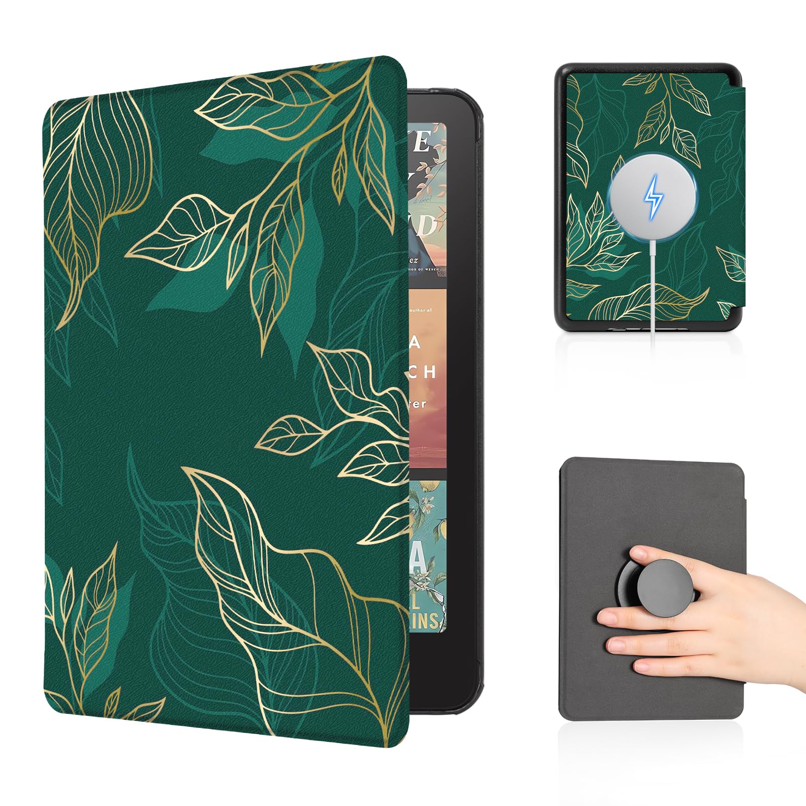 CoBak Case with Fold-Back Magnetic Cover for 7" Kindle Paperwhite 12th Gen 2024 and Kindle Colorsoft - for PopSockets Grip, Compatible with iPhone MagSafe and Anker Wireless Charging Pads, Auto Wake