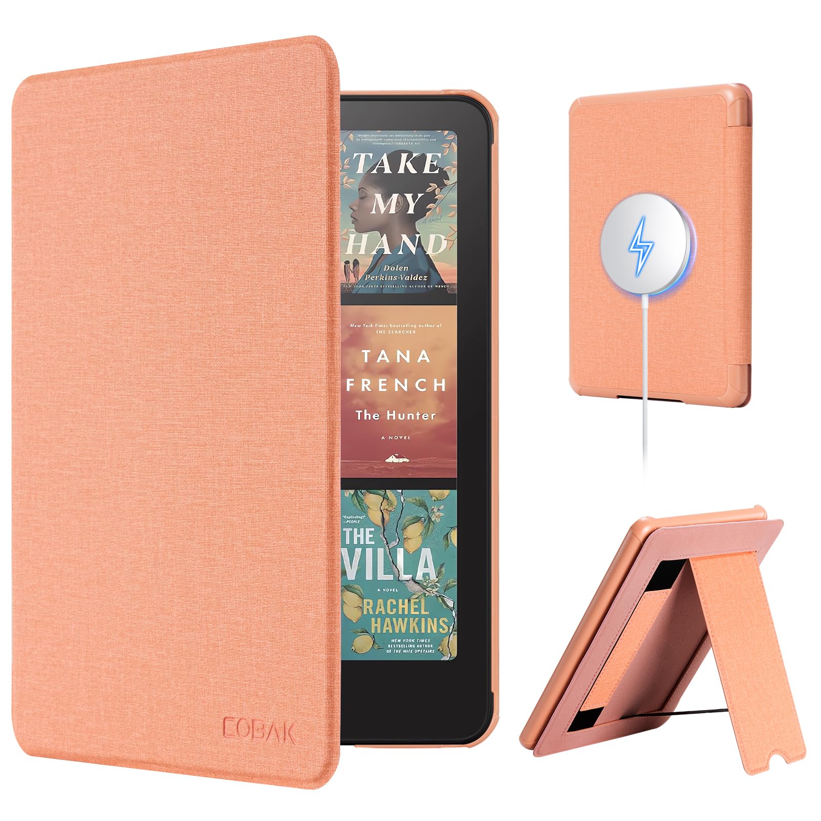 CoBak Lightweight Stand Case for 7" Kindle Paperwhite 12th Gen 2024 and Kindle Colorsoft with Right Hand Strap - Compatible with iPhone MagSafe, for Samsung/Belkin/Anker Wireless Charging Pads