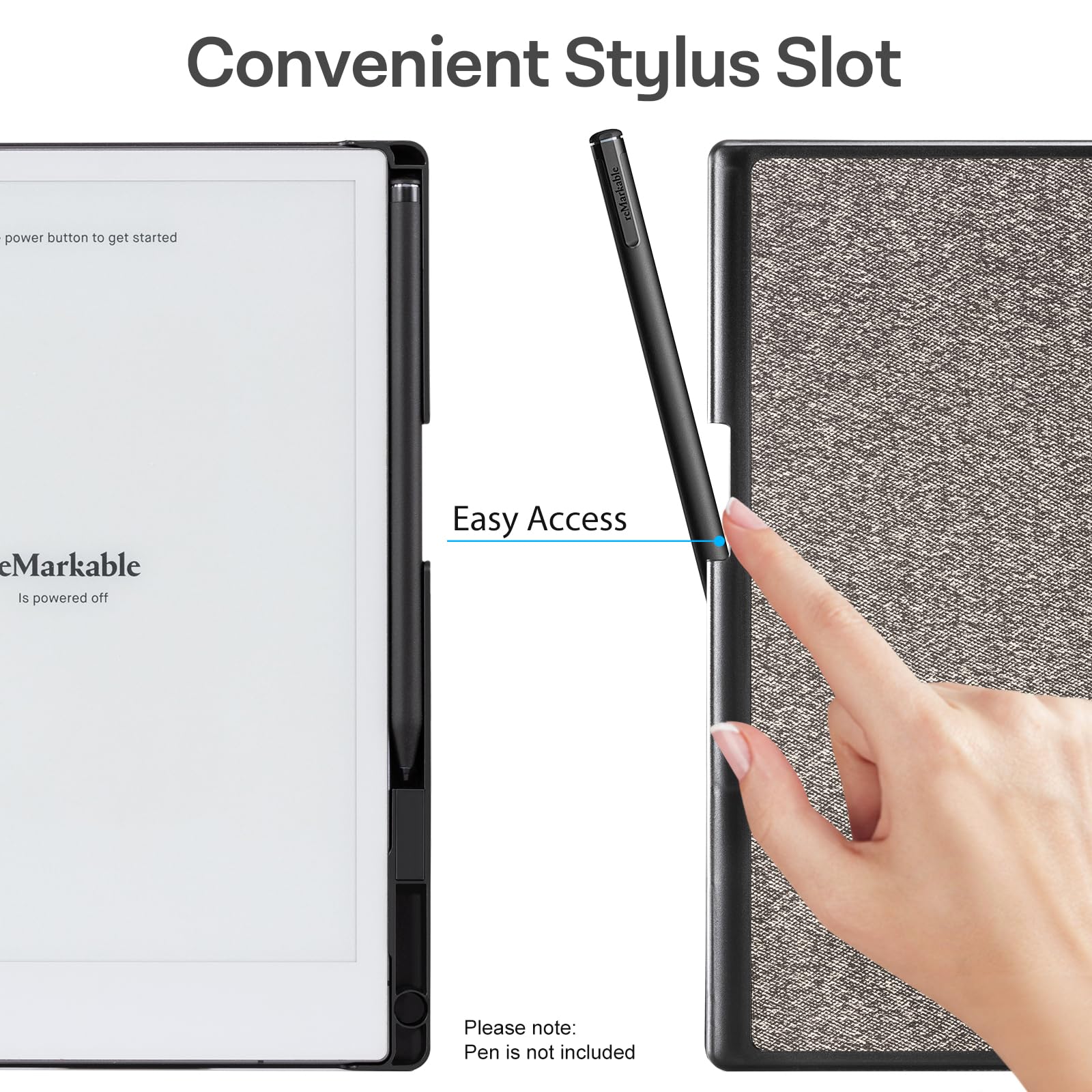 CoBak Case for Remarkable 2 Tablet - Lightweight and Hard Back Shell Protective Book Folio Cover with Built-in Pen Holder - Only for 10.3" 2020 Released (Gray-Yellow Woven Stripe)