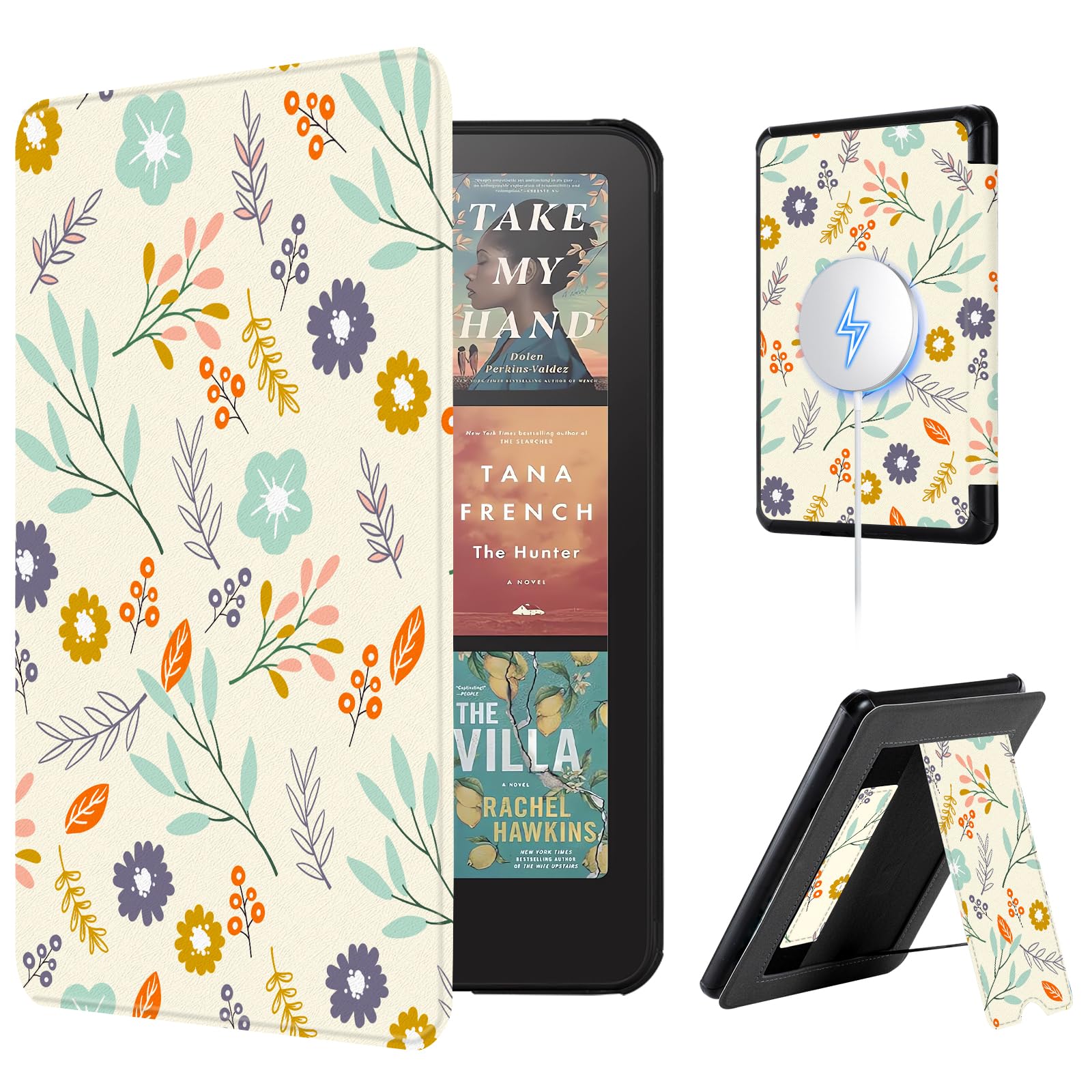 CoBak Lightweight Stand Case for 7" Kindle Paperwhite 12th Gen 2024 and Kindle Colorsoft with Right Hand Strap - Compatible with iPhone MagSafe, for Samsung/Belkin/Anker Wireless Charging Pads
