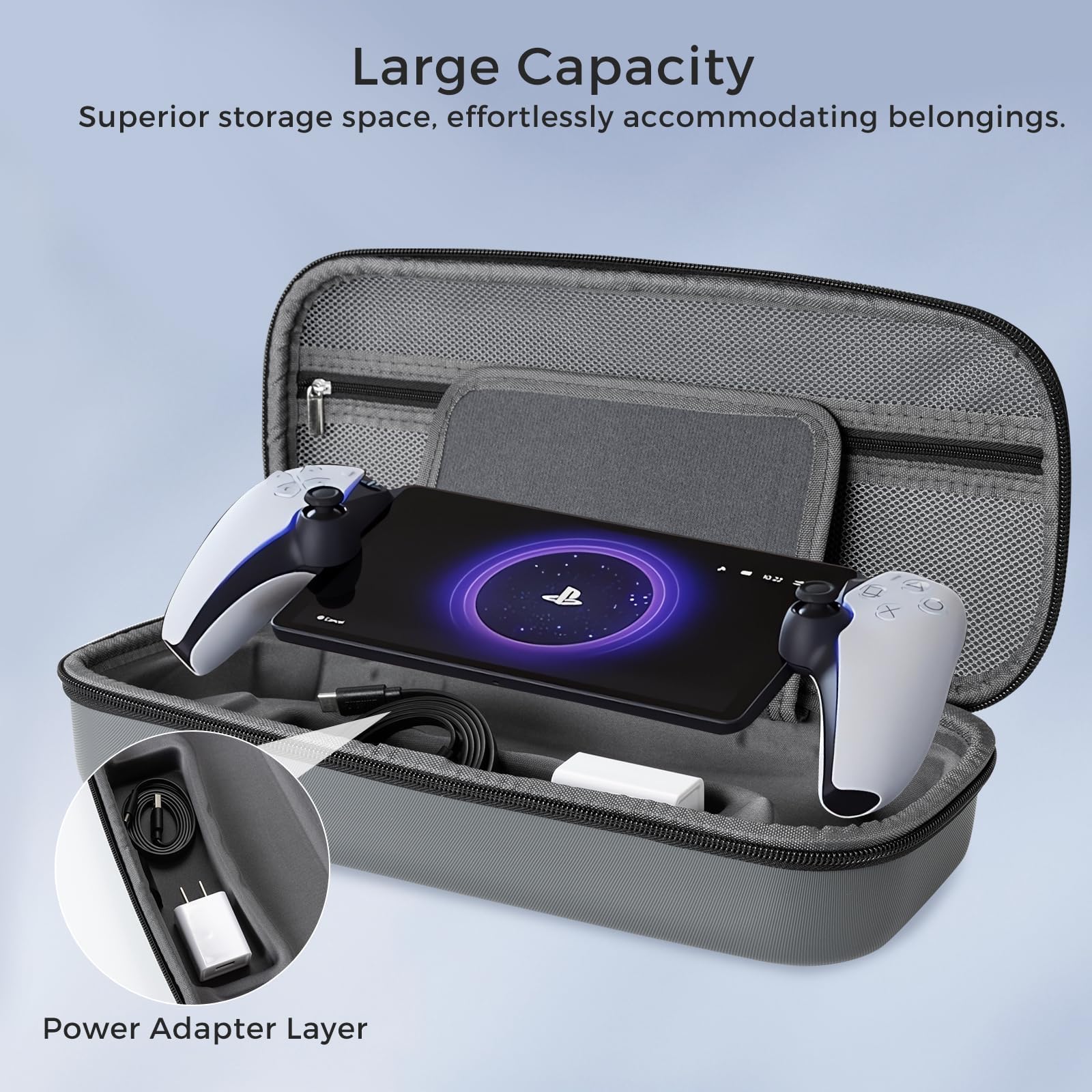 CoBak Hard Carrying Shell Case for PlayStation Portal Remote Player - with 2 Screen Protector, 1 Grip Case, 4 Thumb Grip Caps, Hard Outer Cover for PS5 Portal, Gray