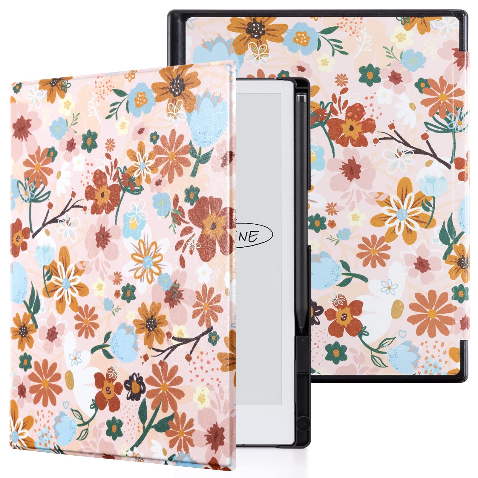 CoBak Case for Remarkable 2 Tablet - Lightweight and Hard Back Shell Protective Book Folio Cover with Built-in Pen Holder - Only for 10.3" 2020 Released (Flowers)
